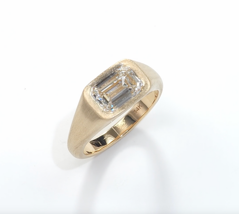 Satin Finish Emerald Signet