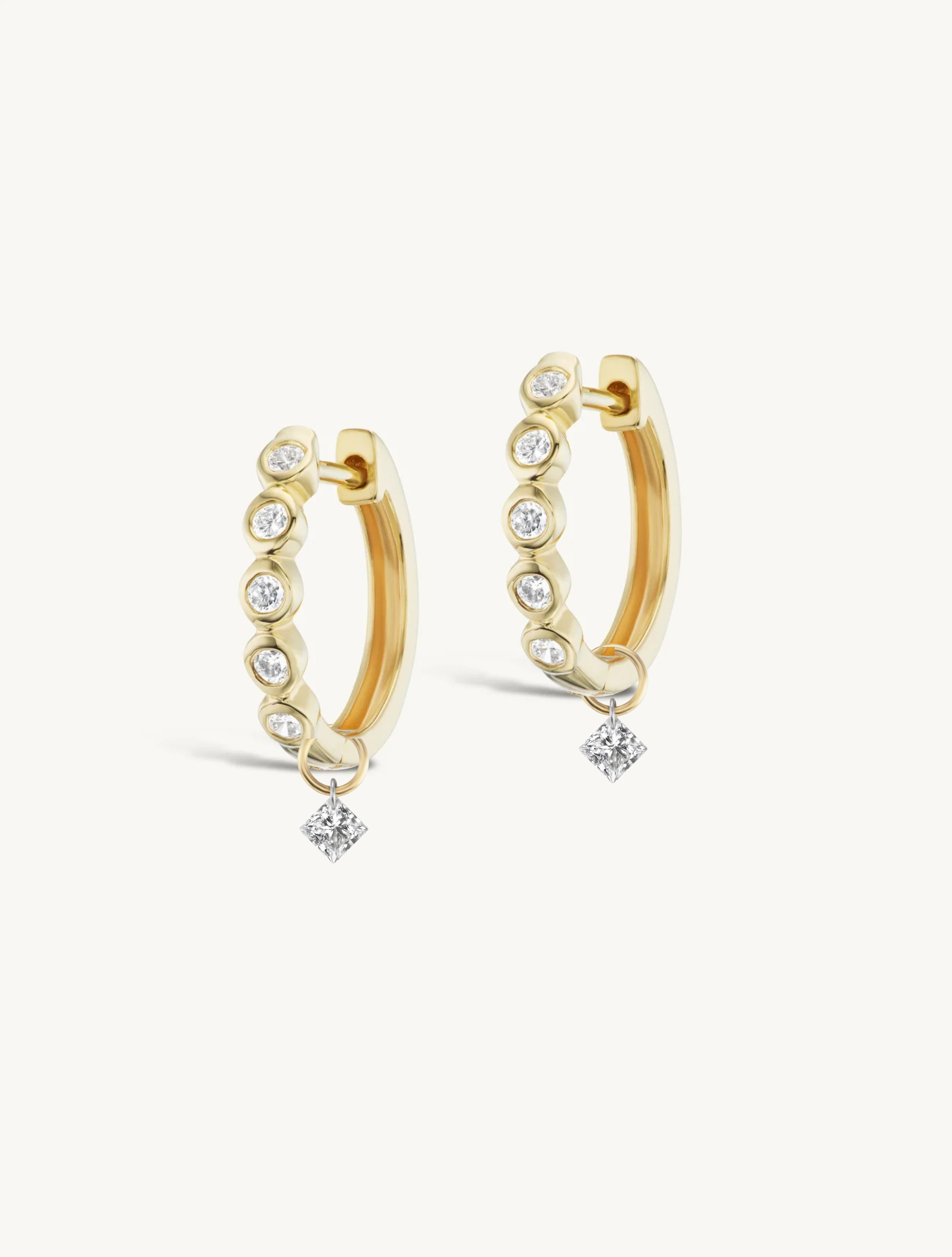 12mm Diamond Bezel Hoops + Free Mini Diamond Charms