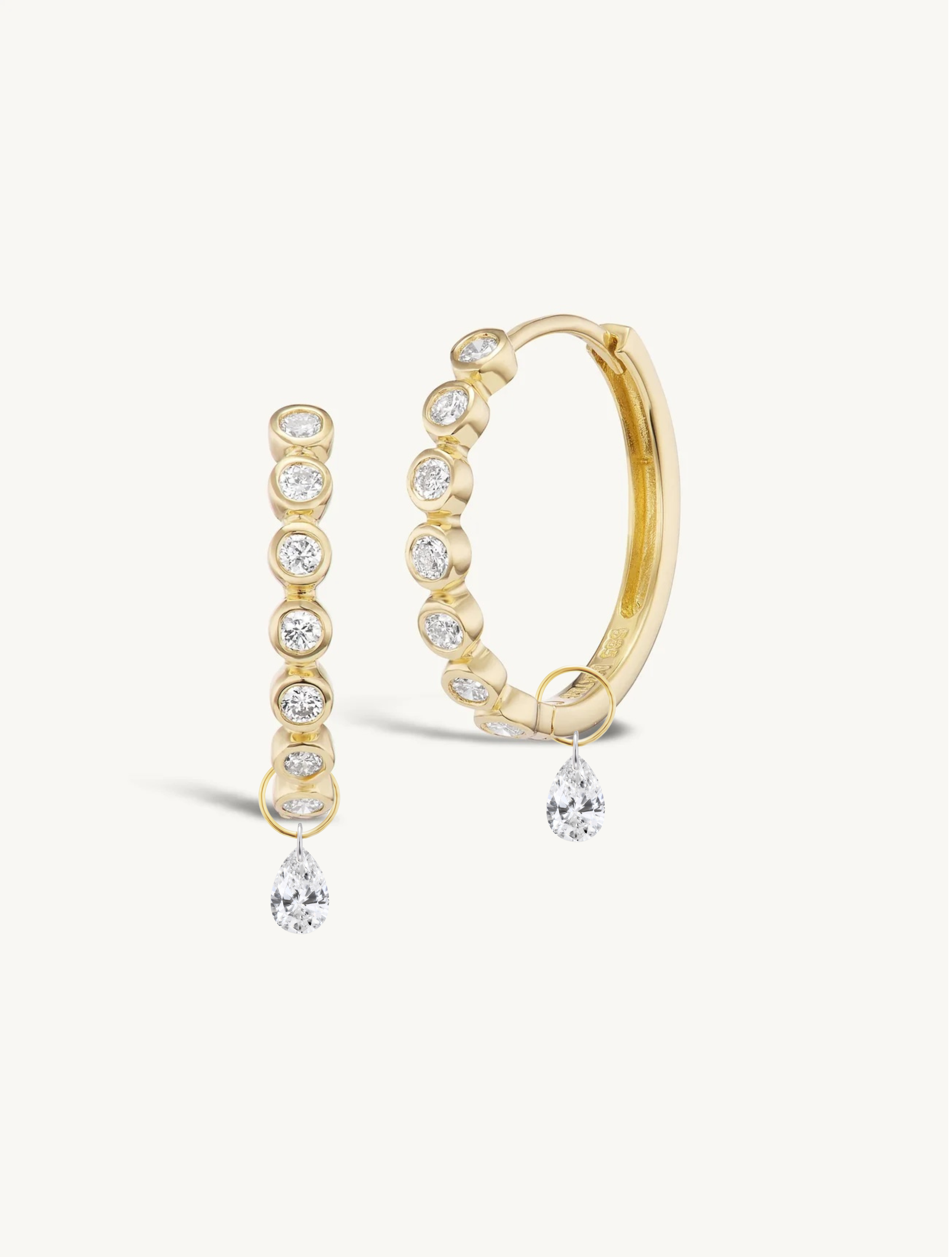 15mm Diamond Bezel Hoops + Free Mini Diamond Charms