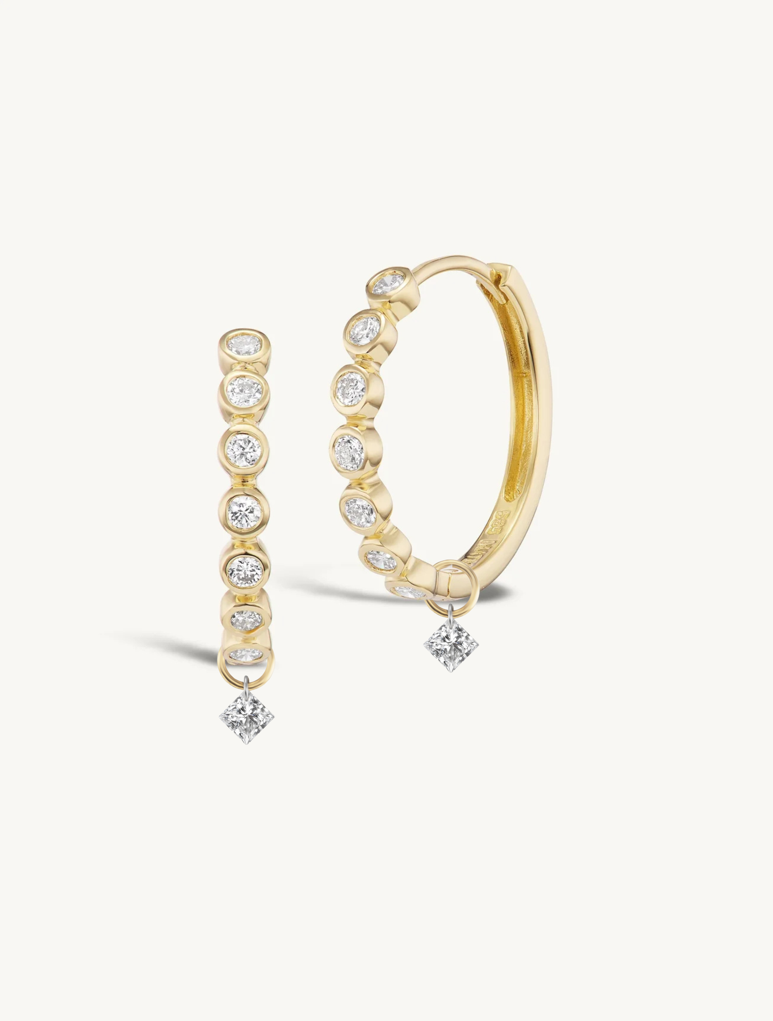 15mm Diamond Bezel Hoops + Free Mini Diamond Charms