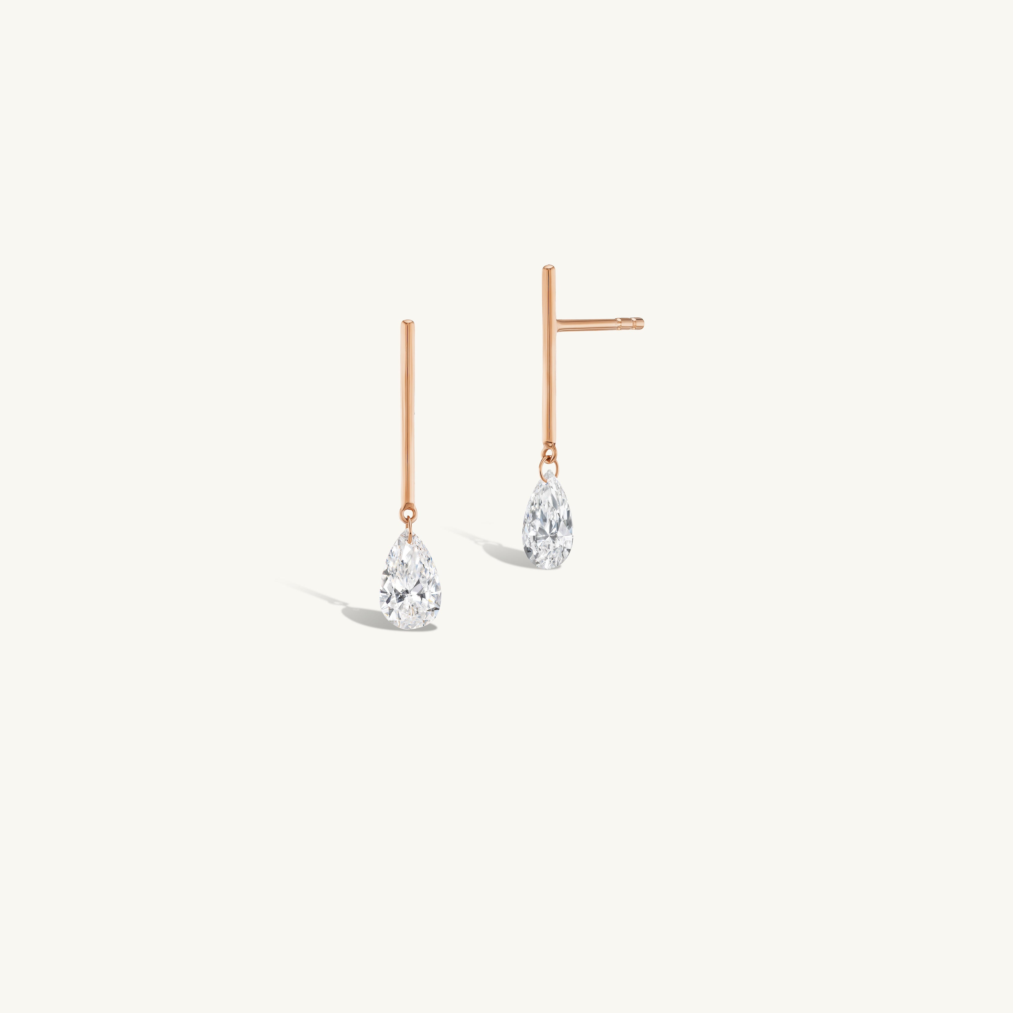 1/2 Carat Pear Pierced Diamond & Gold Bar Earring