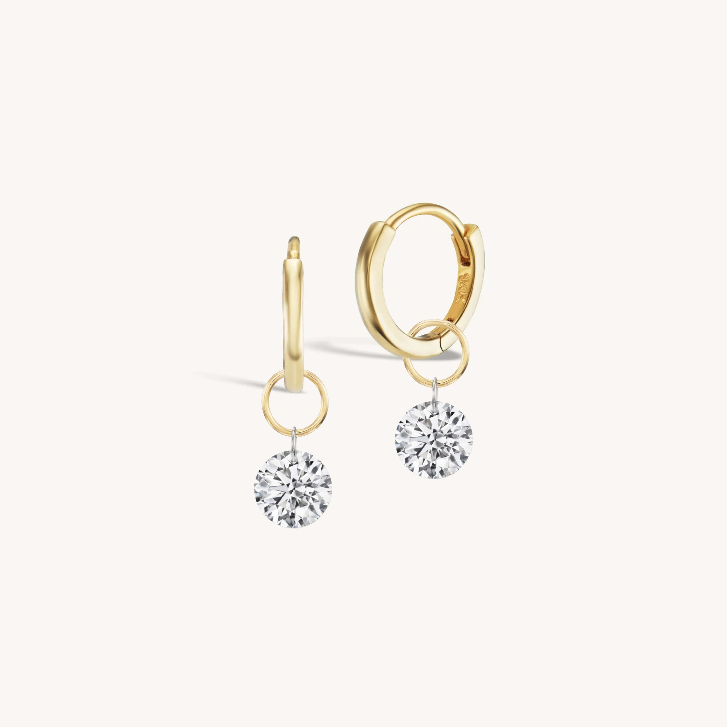XL Round Pierced Diamond Charm + Free 8mm Gold Huggies