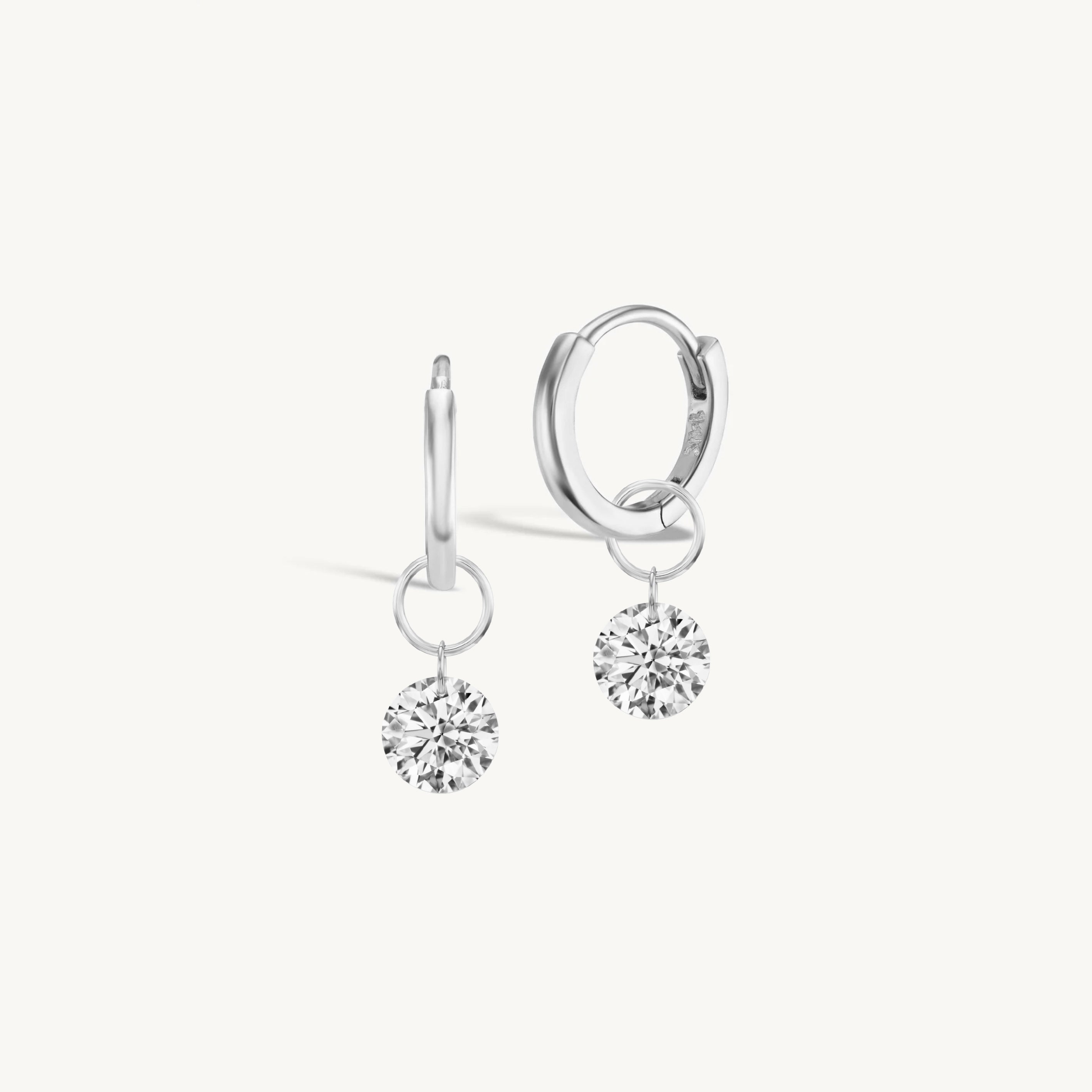 XL Round Pierced Diamond Charm + Free 8mm Gold Huggies