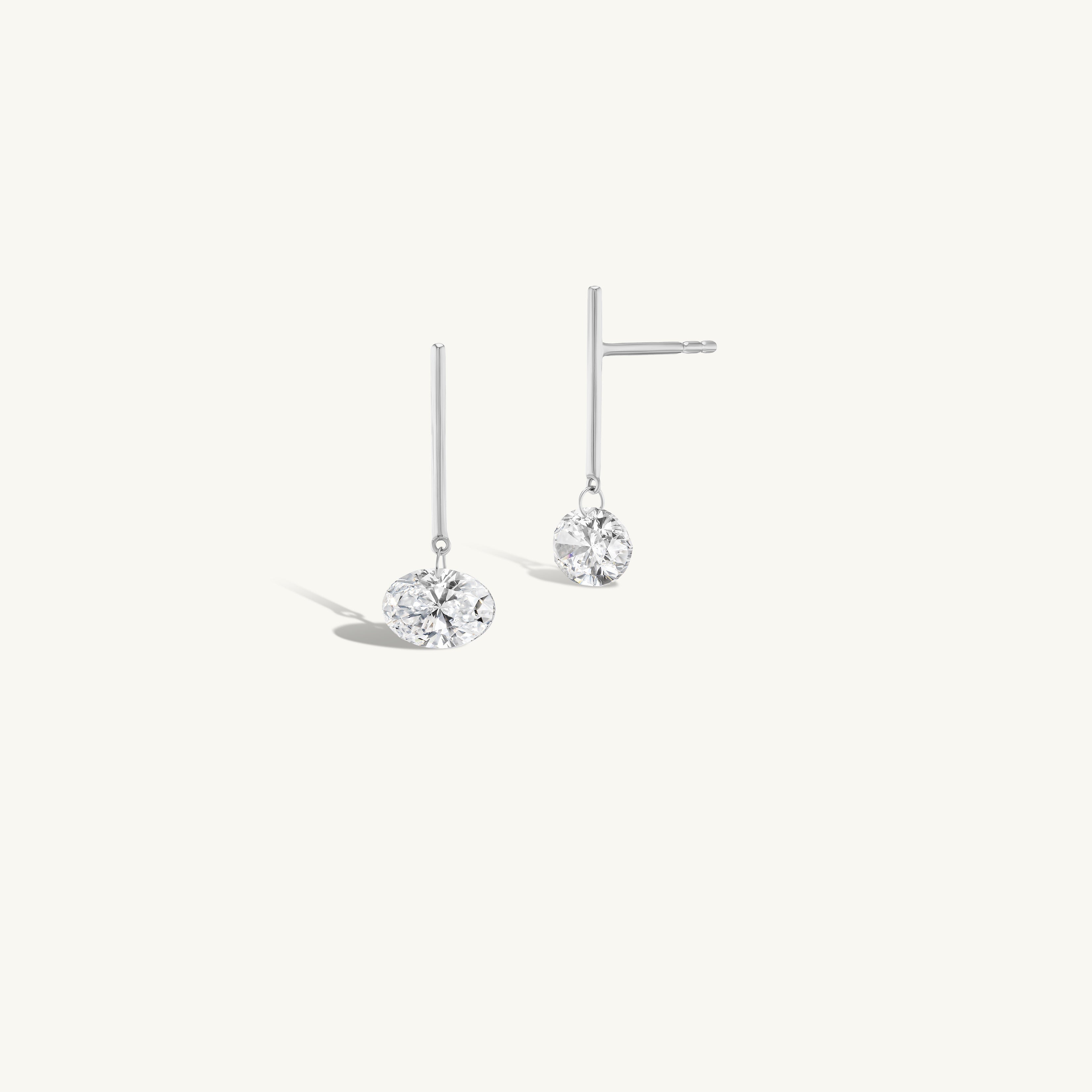 1 Carat Oval Pierced Diamond & Gold Bar Earring