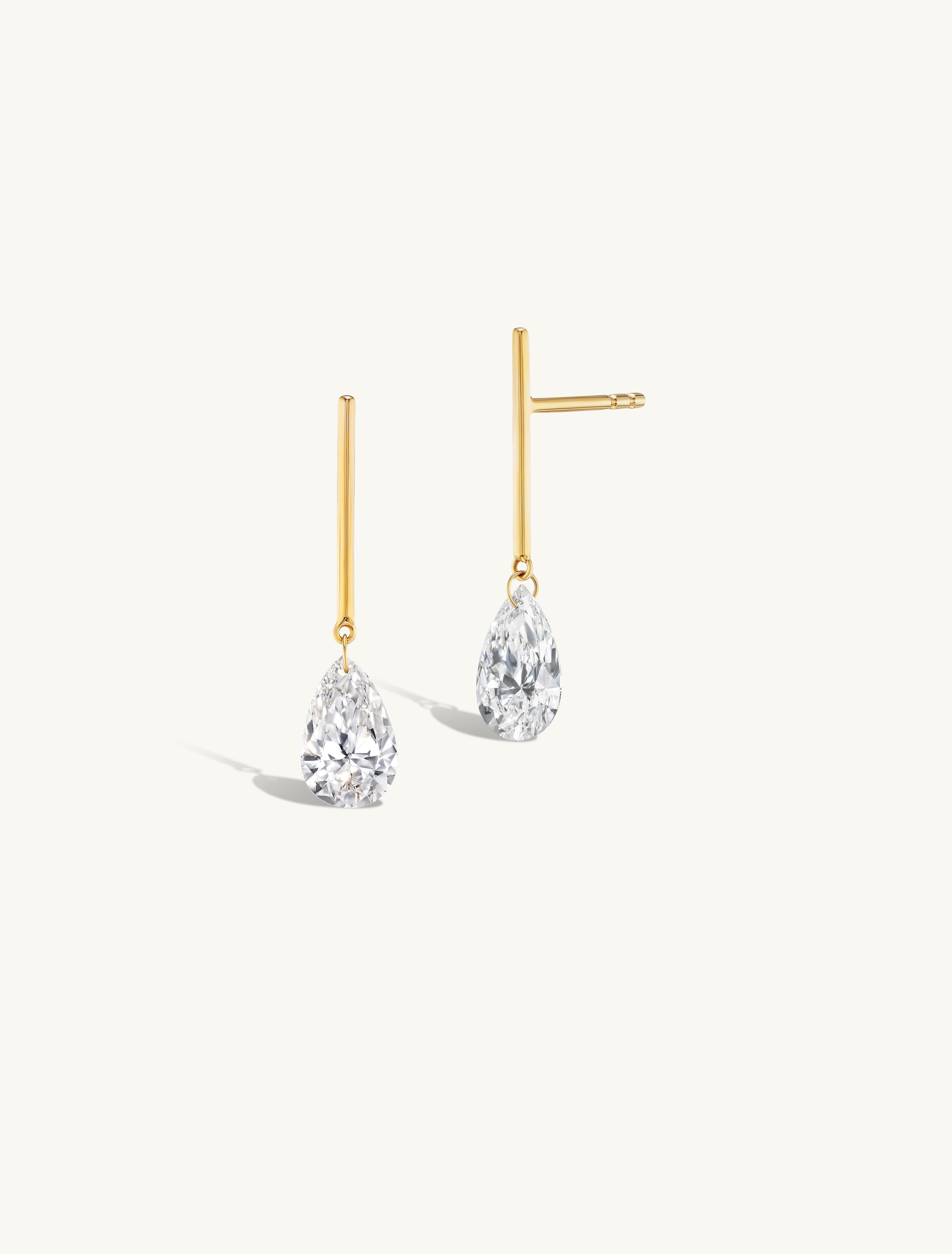1 Carat Pear Pierced Diamond & Gold Bar Earring