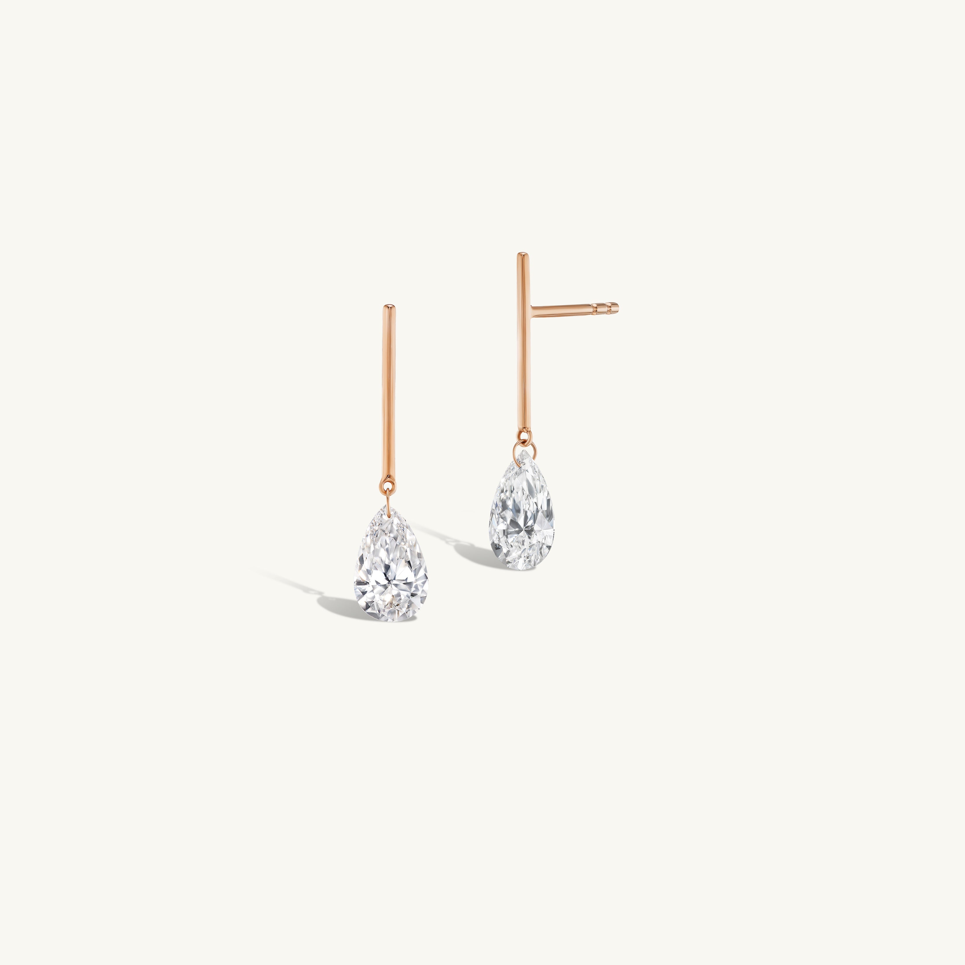 1 Carat Pear Pierced Diamond & Gold Bar Earring