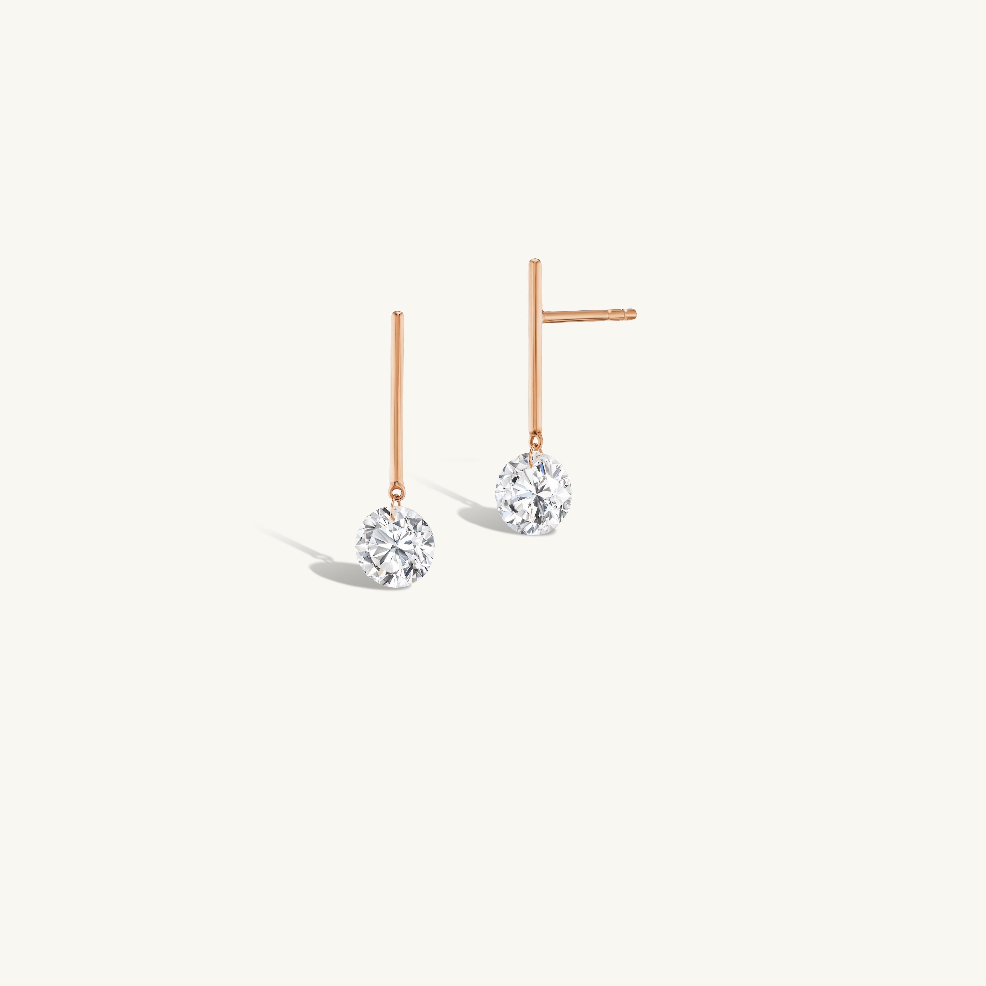 1 Carat Round Pierced Diamond & Gold Bar Earring