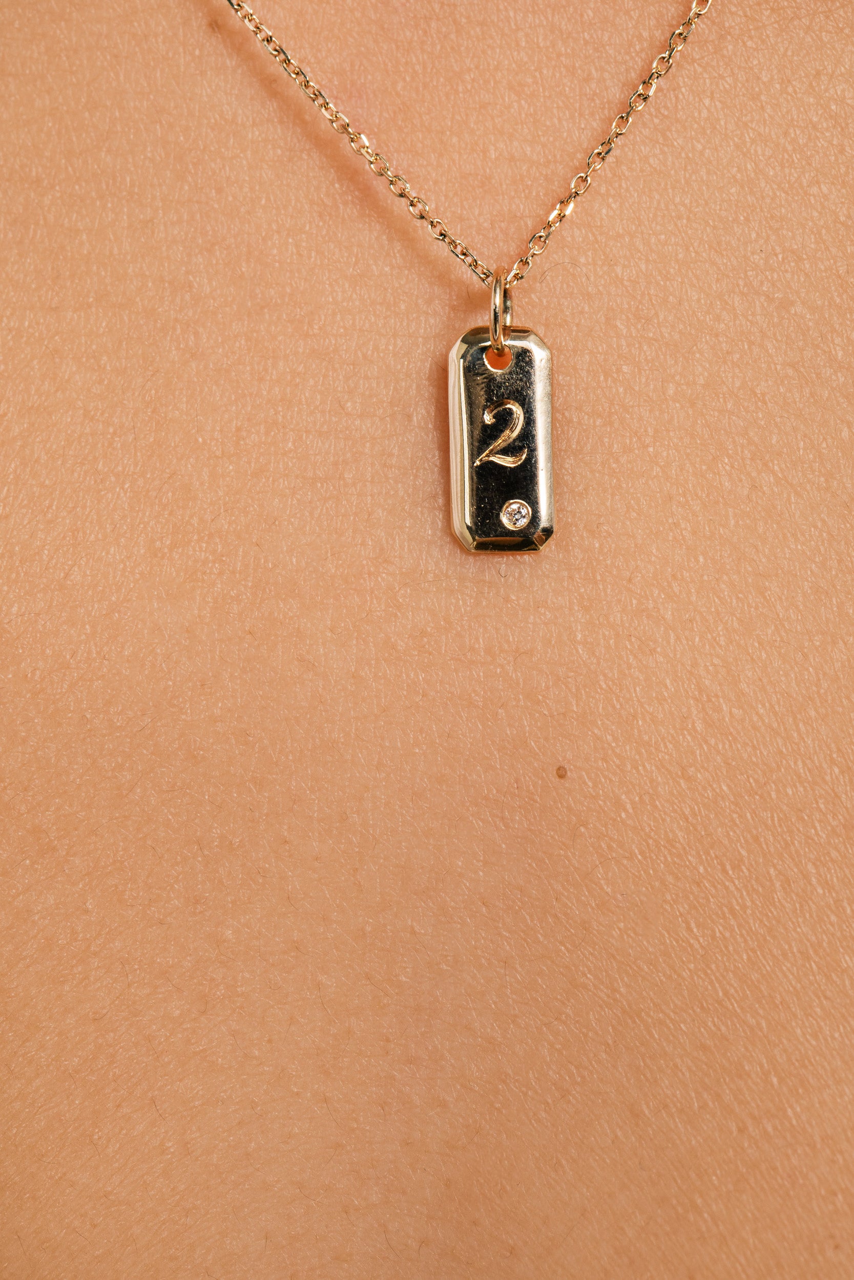 Engraved Initial Tag Necklace with Diamond