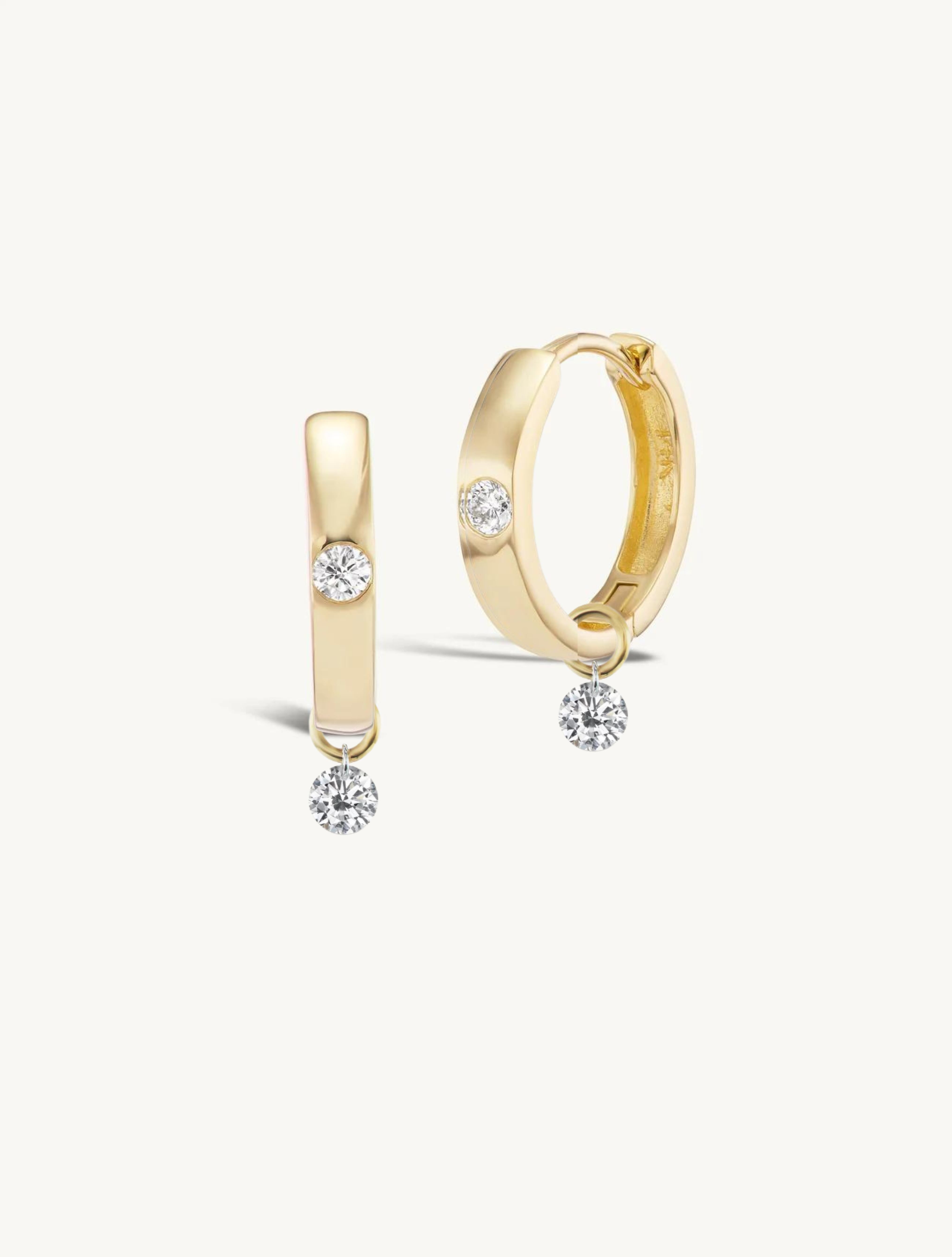 Wide Hoop with Diamond + Free Mini Round Diamond Charms