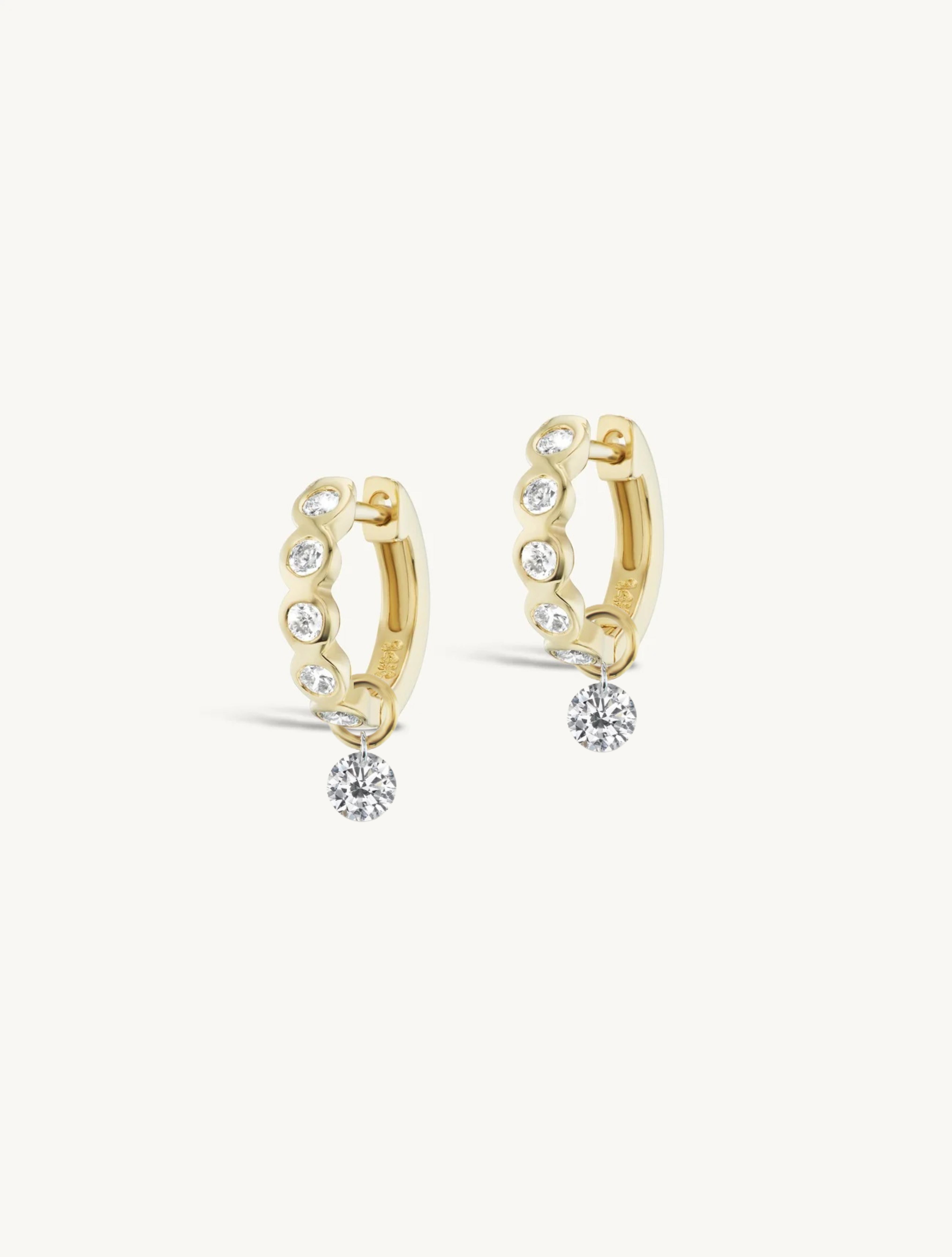 8mm Diamond Bezel Hoops + Free Mini Round Diamond Charms