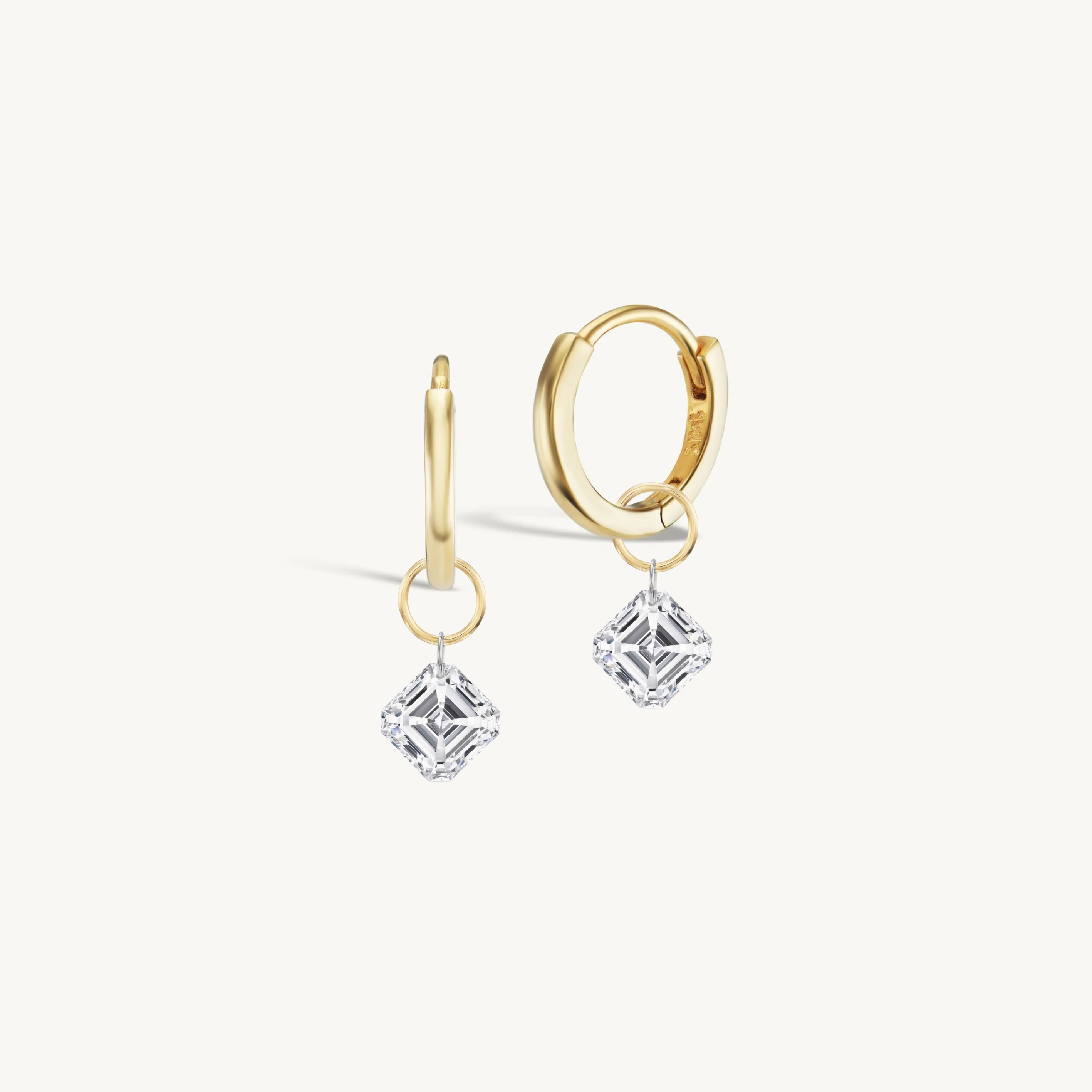XL Asscher Pierced Diamond Charm + Free 8mm Gold Huggies