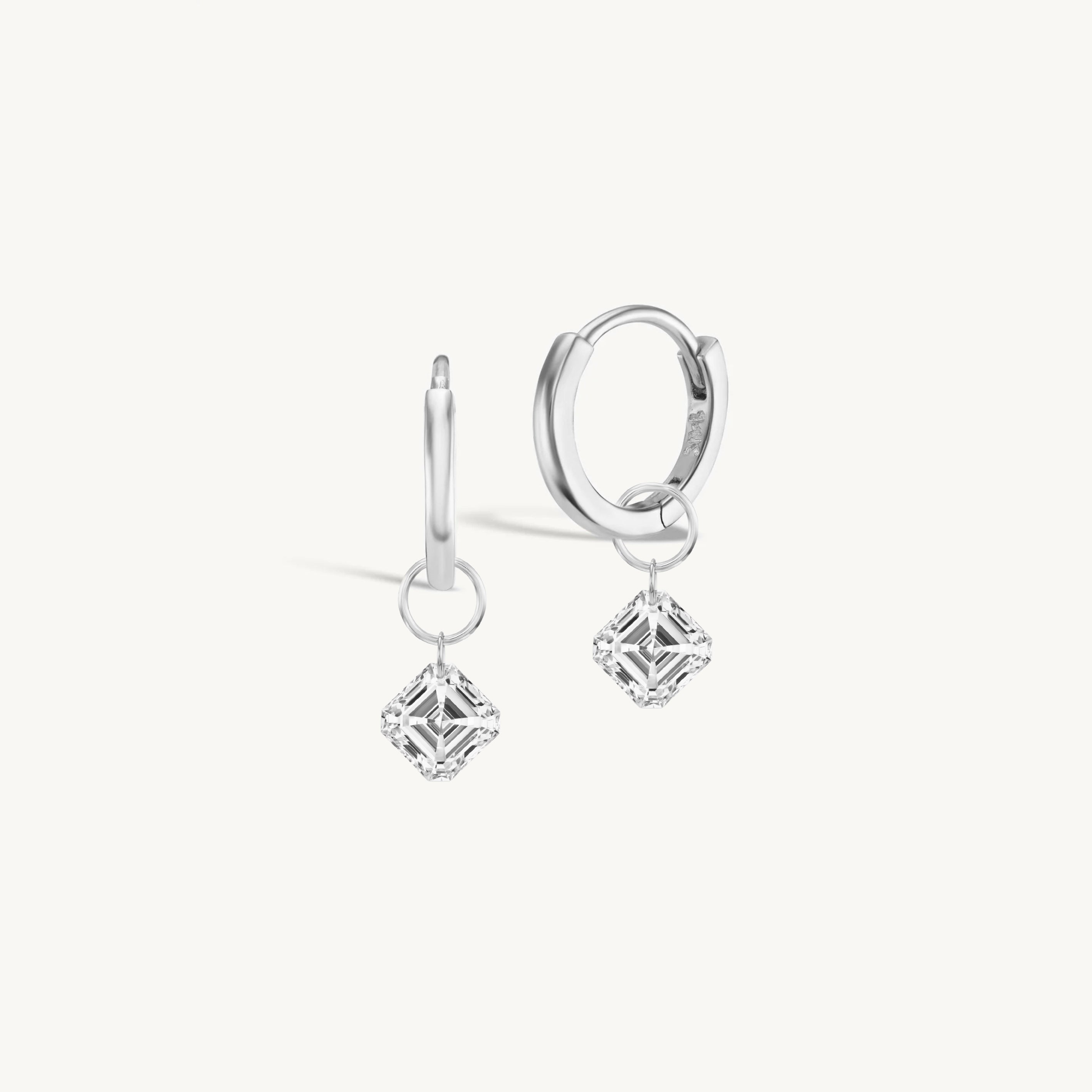 XL Asscher Pierced Diamond Charm + Free 8mm Gold Huggies