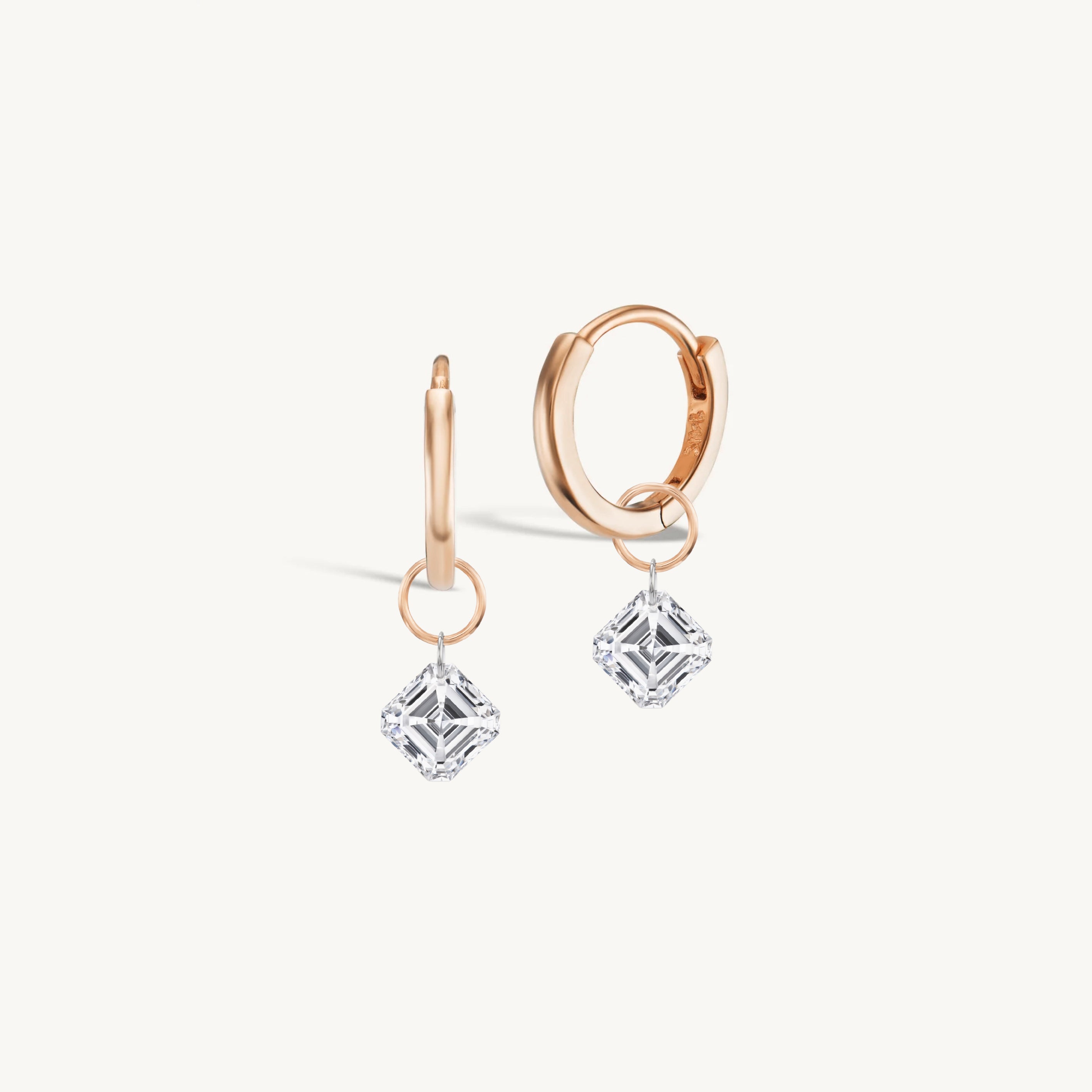 XL Asscher Pierced Diamond Charm + Free 8mm Gold Huggies