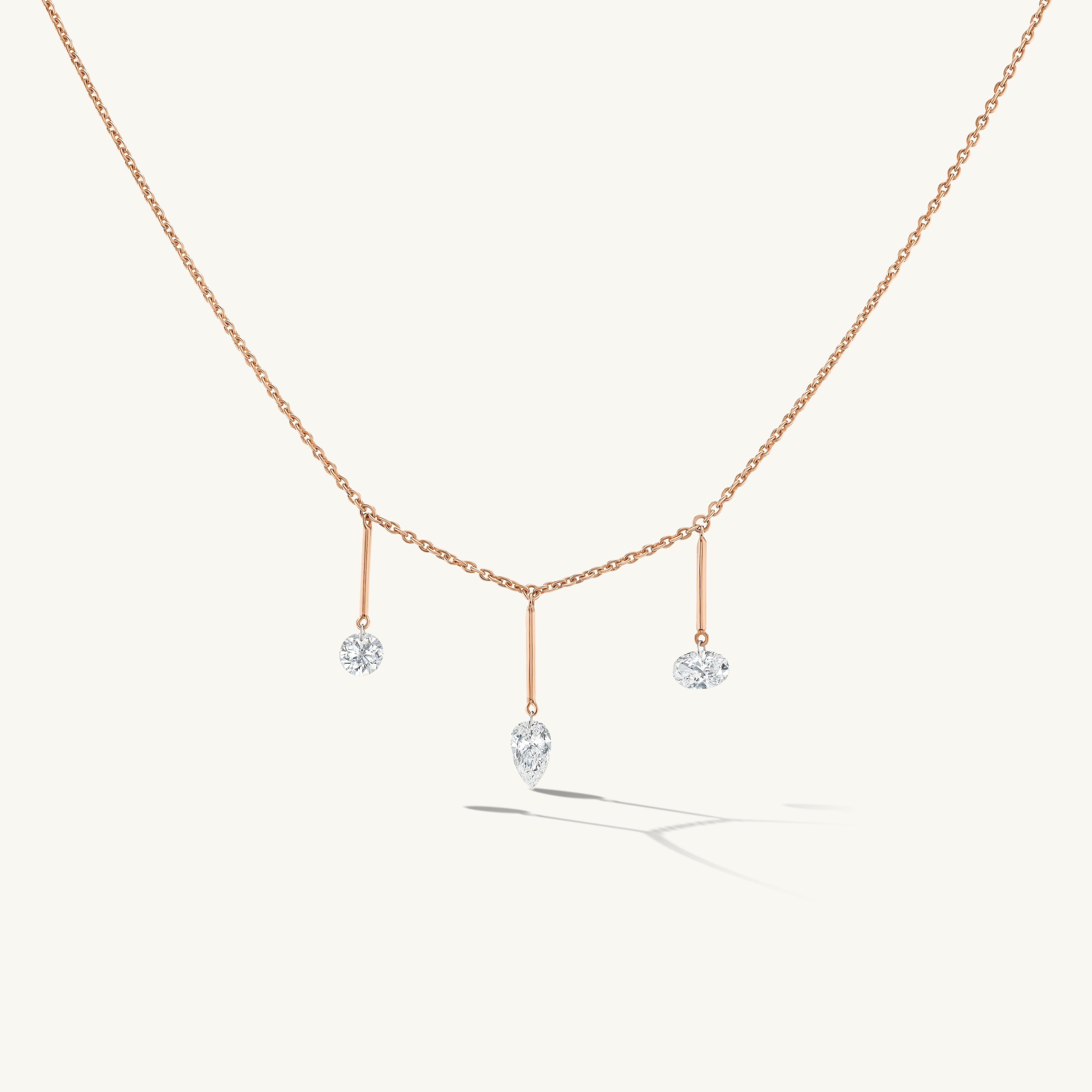 Pierced Trio Diamond & Gold Bar Necklace