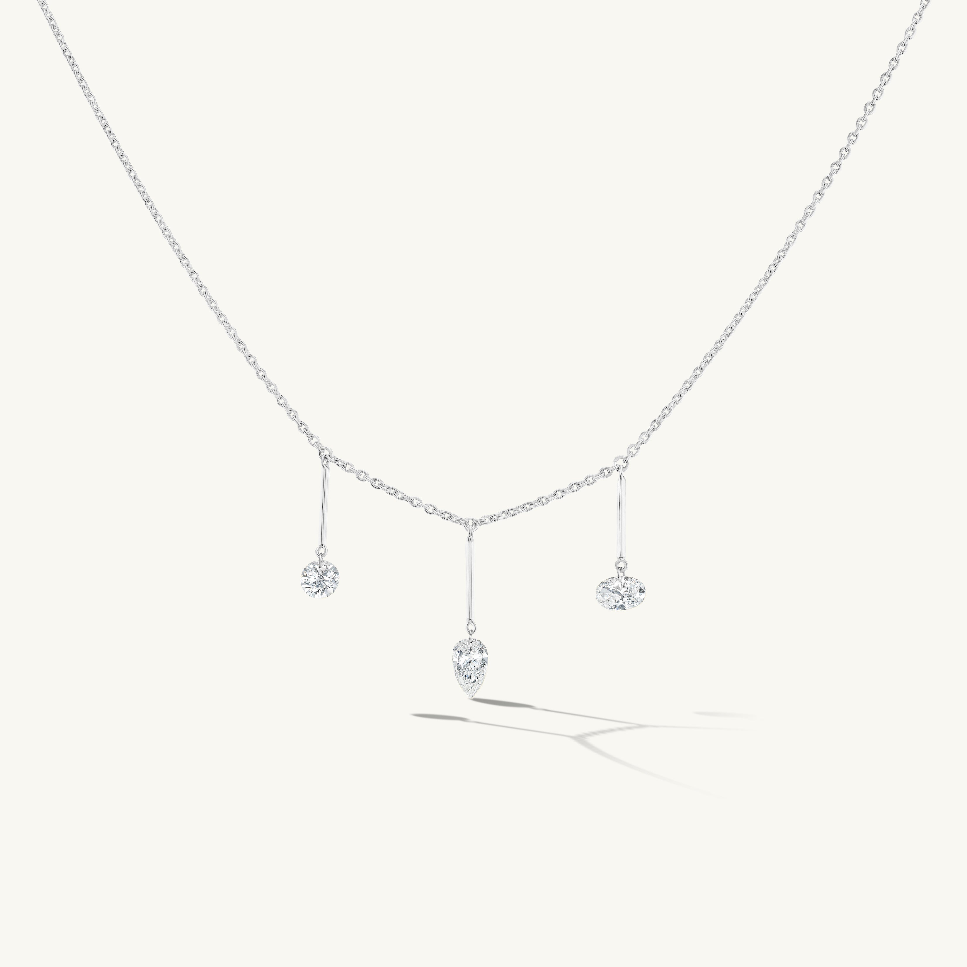 Pierced Trio Diamond & Gold Bar Necklace