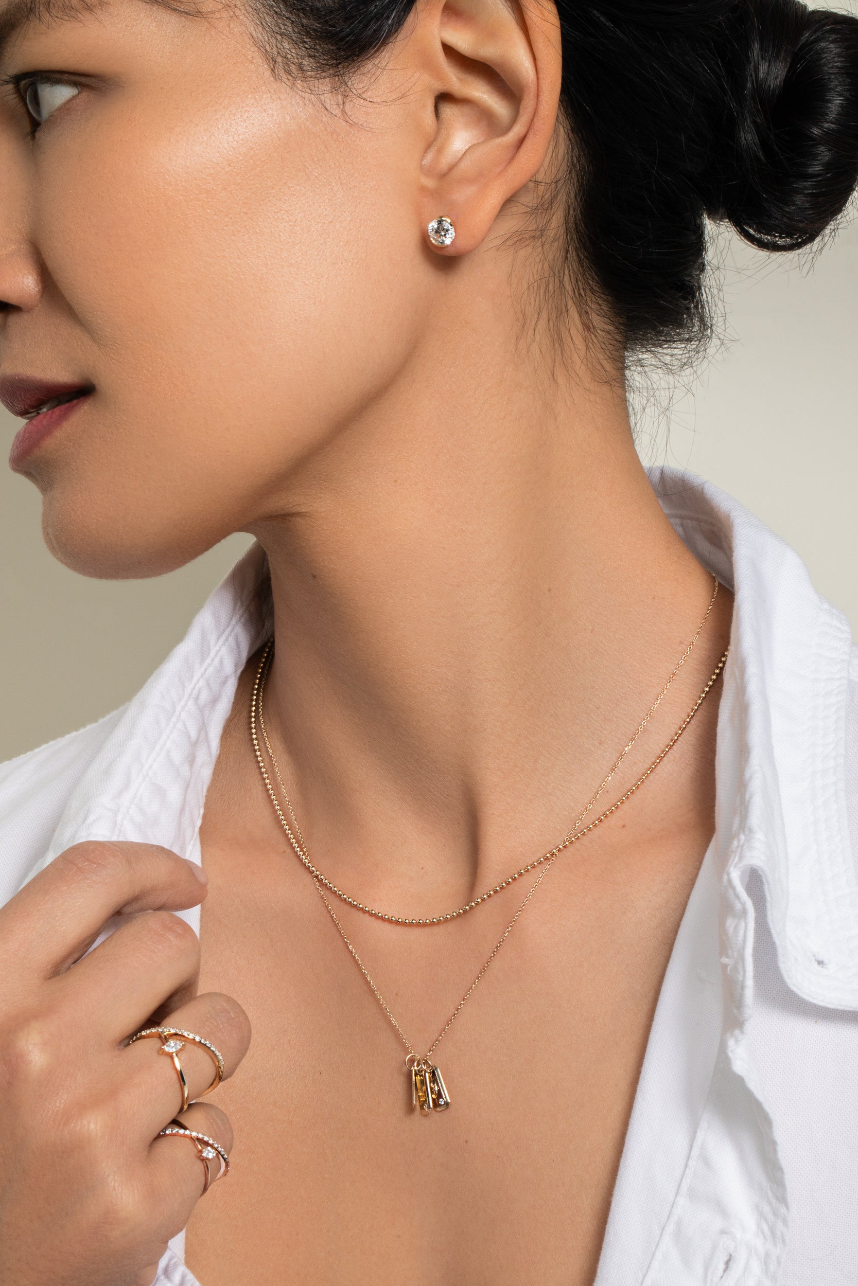Engraved Initial Tag Necklace with Diamond