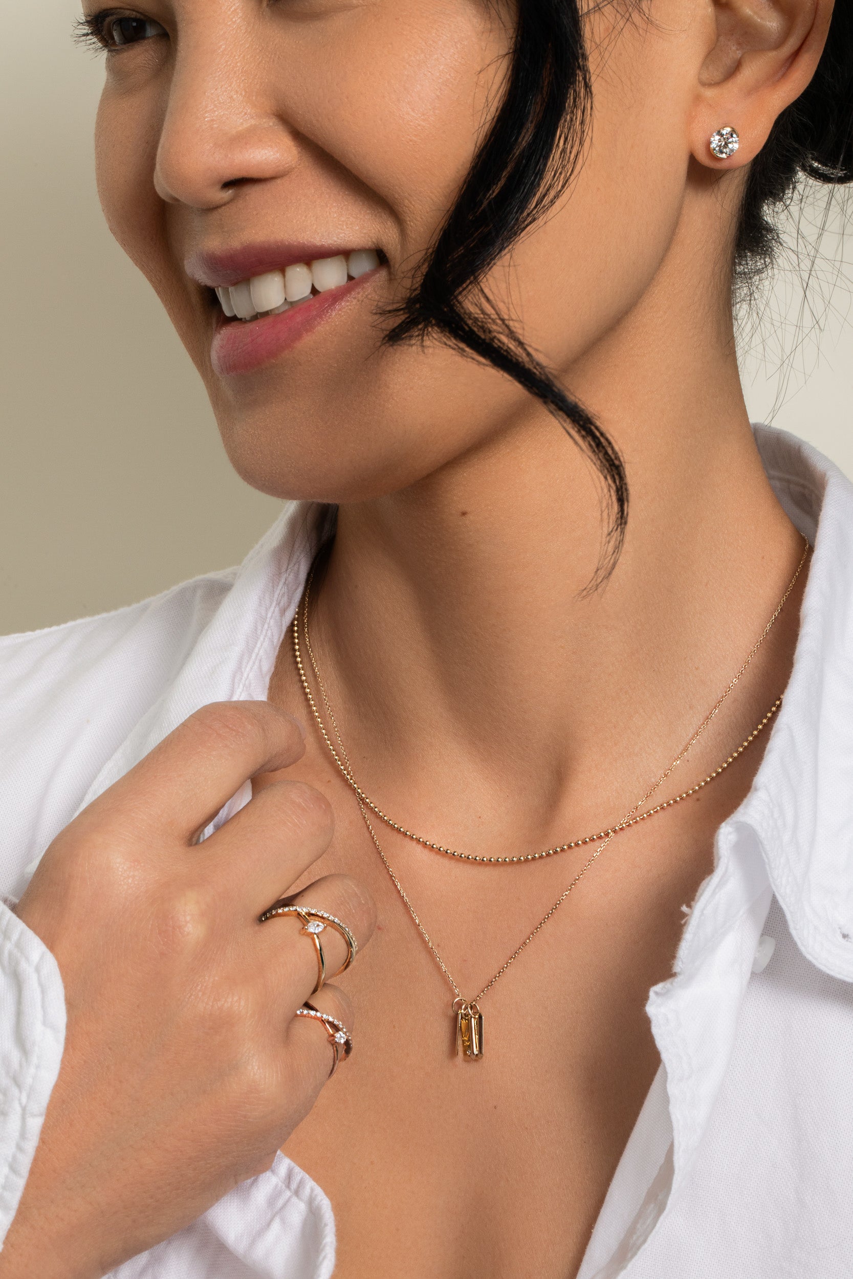 Engraved Initial Tag Necklace with Diamond