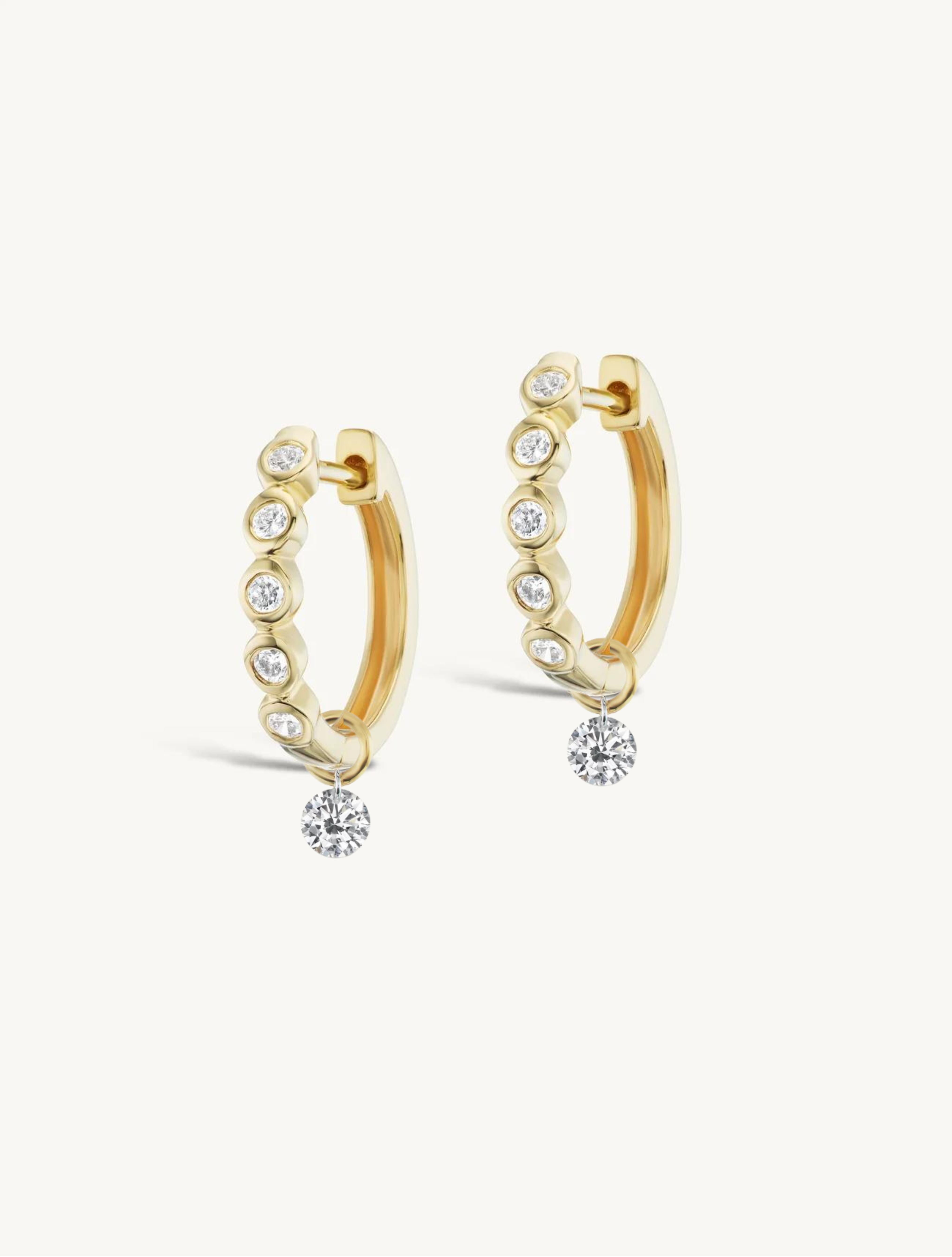 12mm Diamond Bezel Hoops + Free Mini Round Diamond Charms