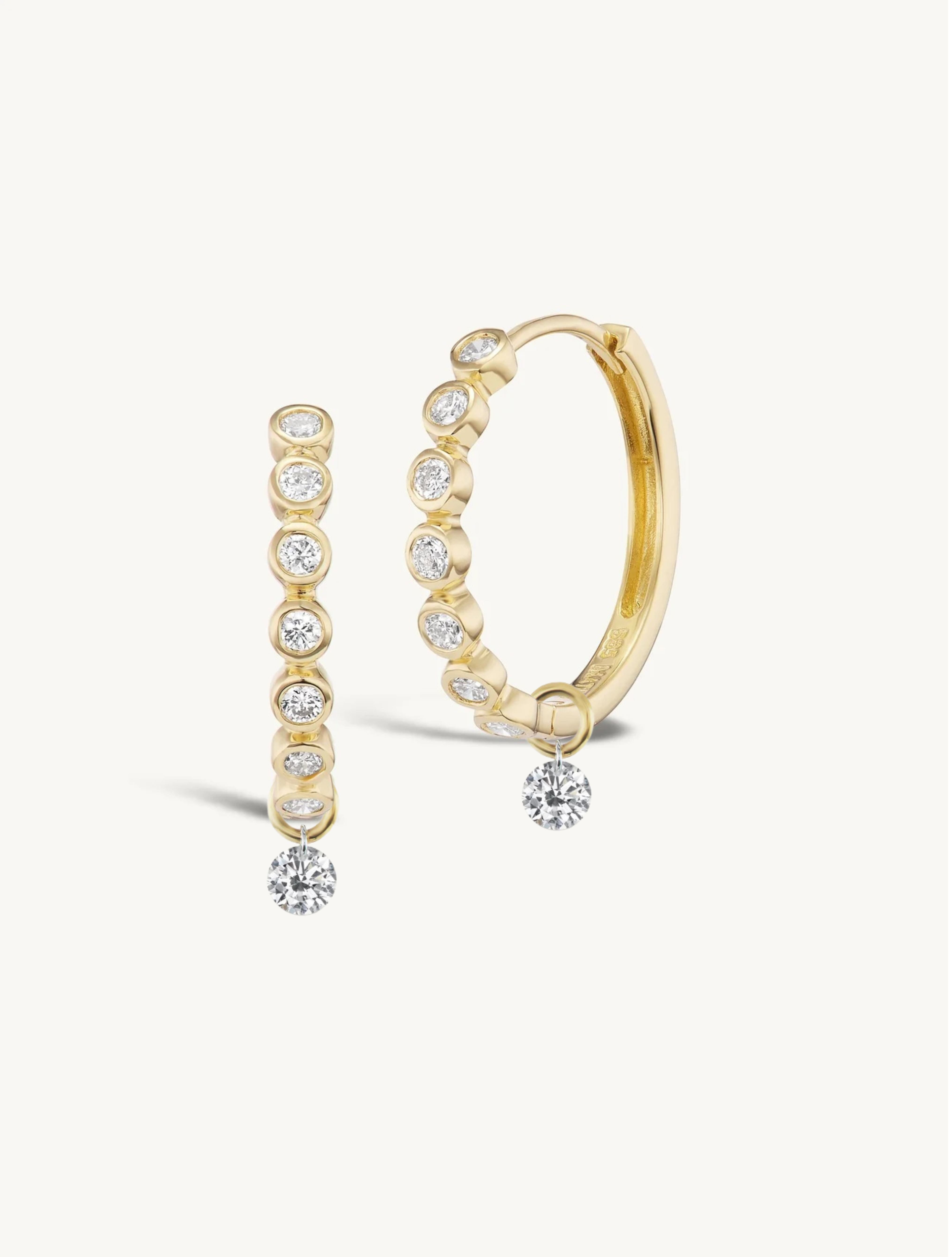 15mm Diamond Bezel Hoops + Free Mini Round Diamond Charms