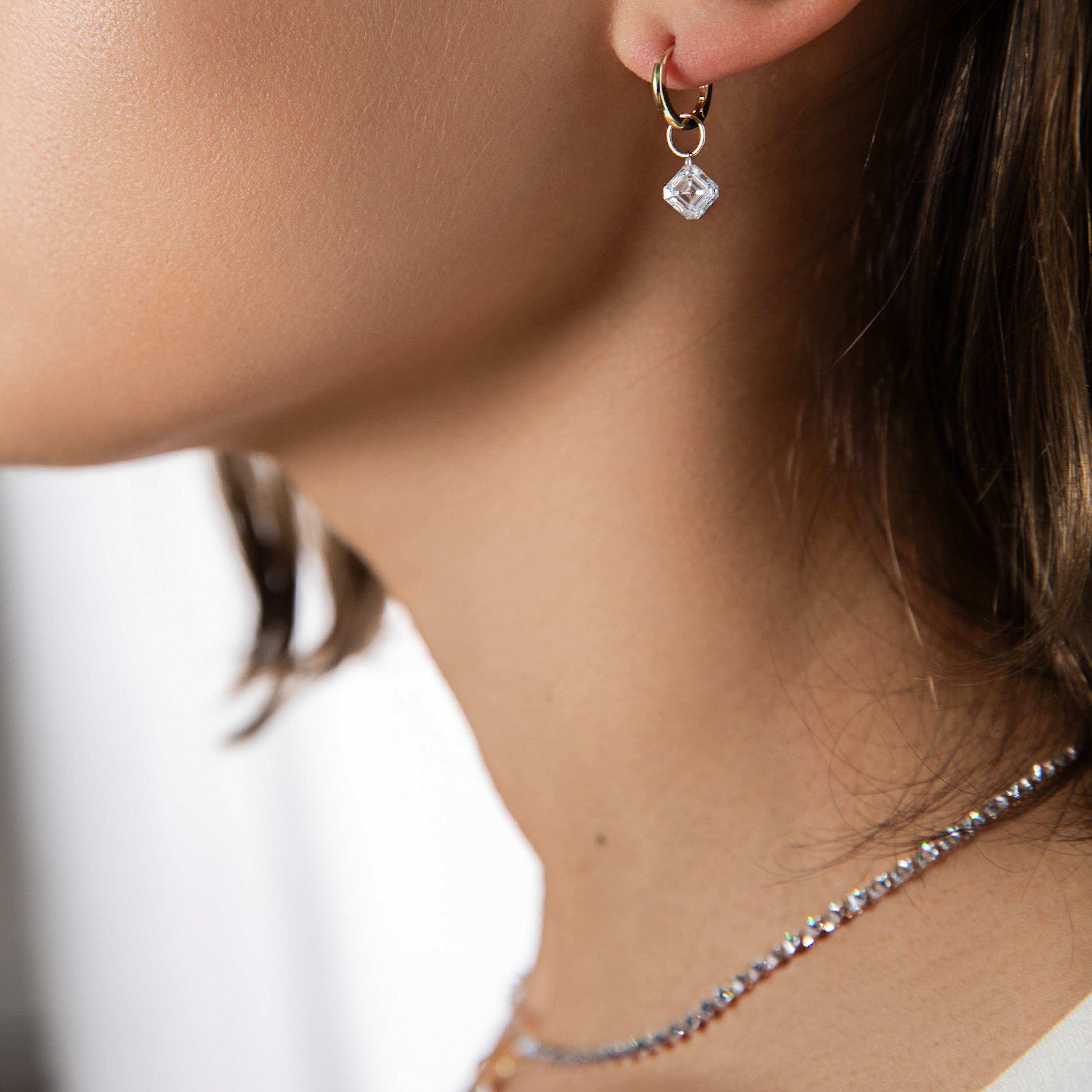 XL Asscher Pierced Diamond Charm for Huggies