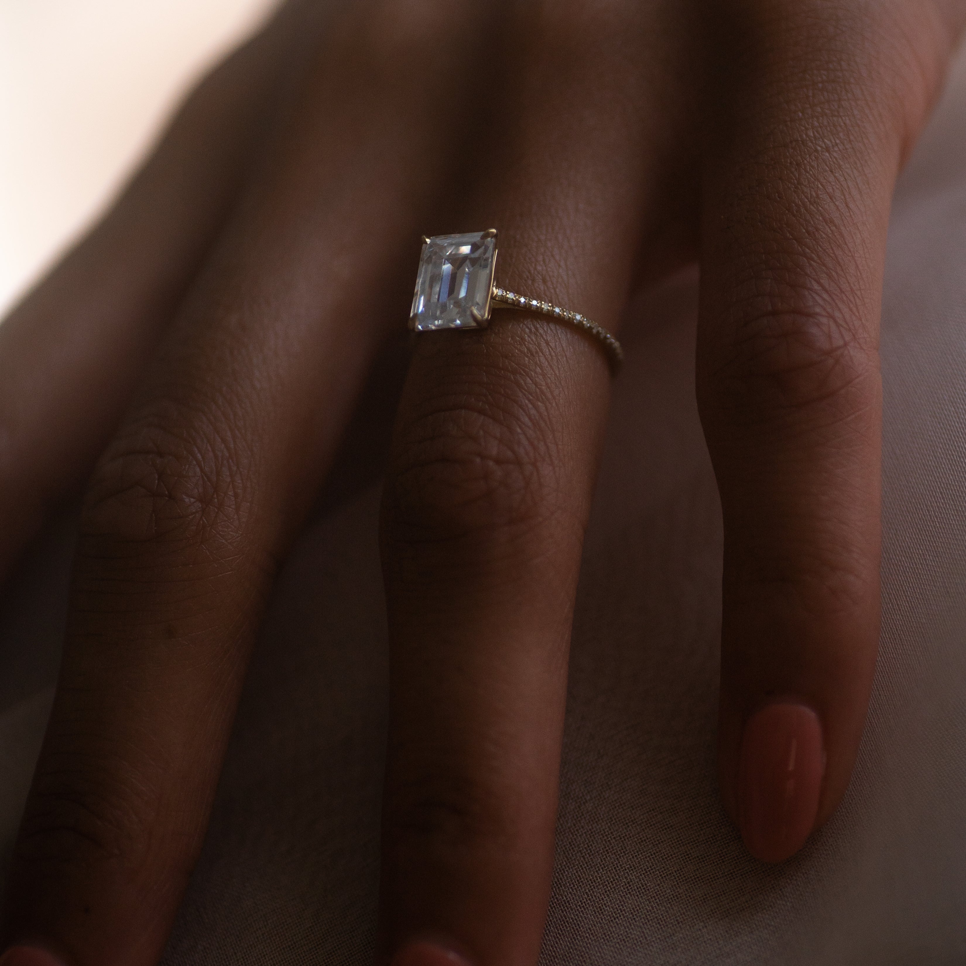 Pave Floating Emerald Engagement Ring