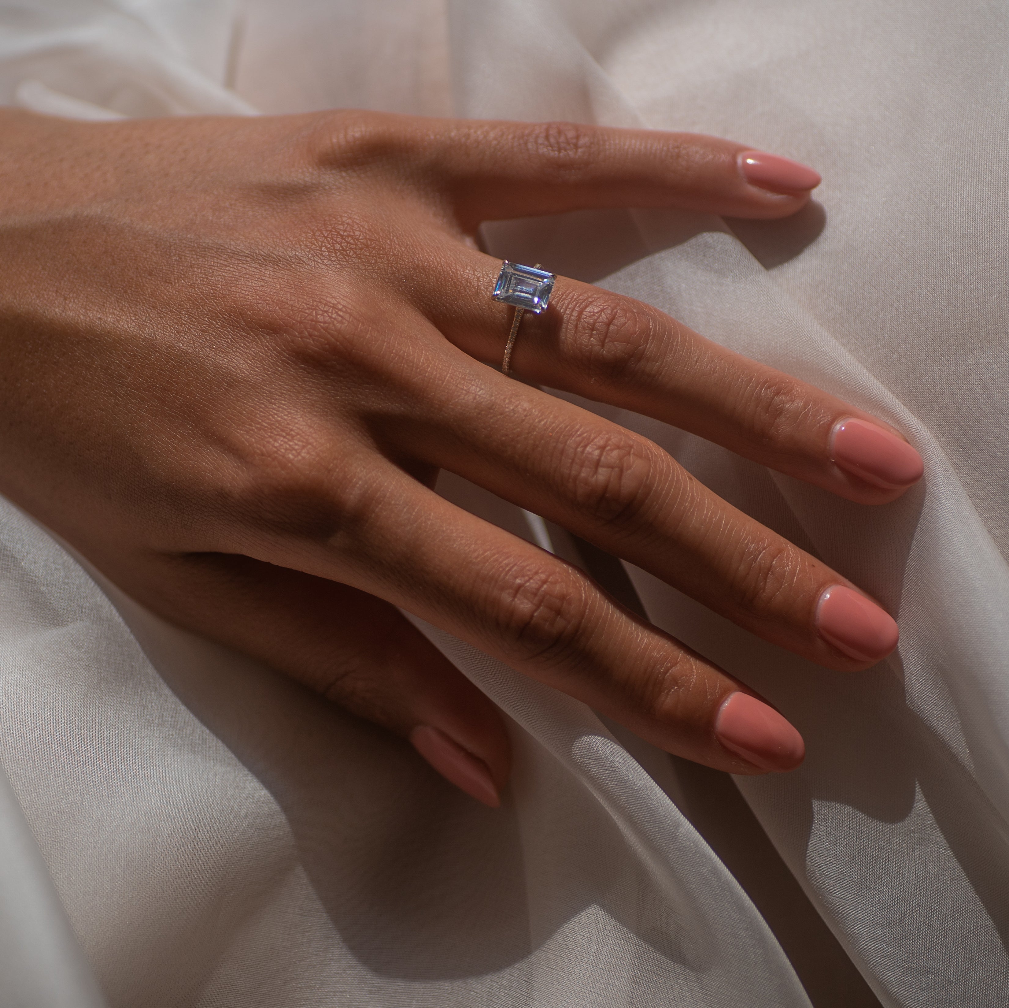 Pave Floating Emerald Engagement Ring