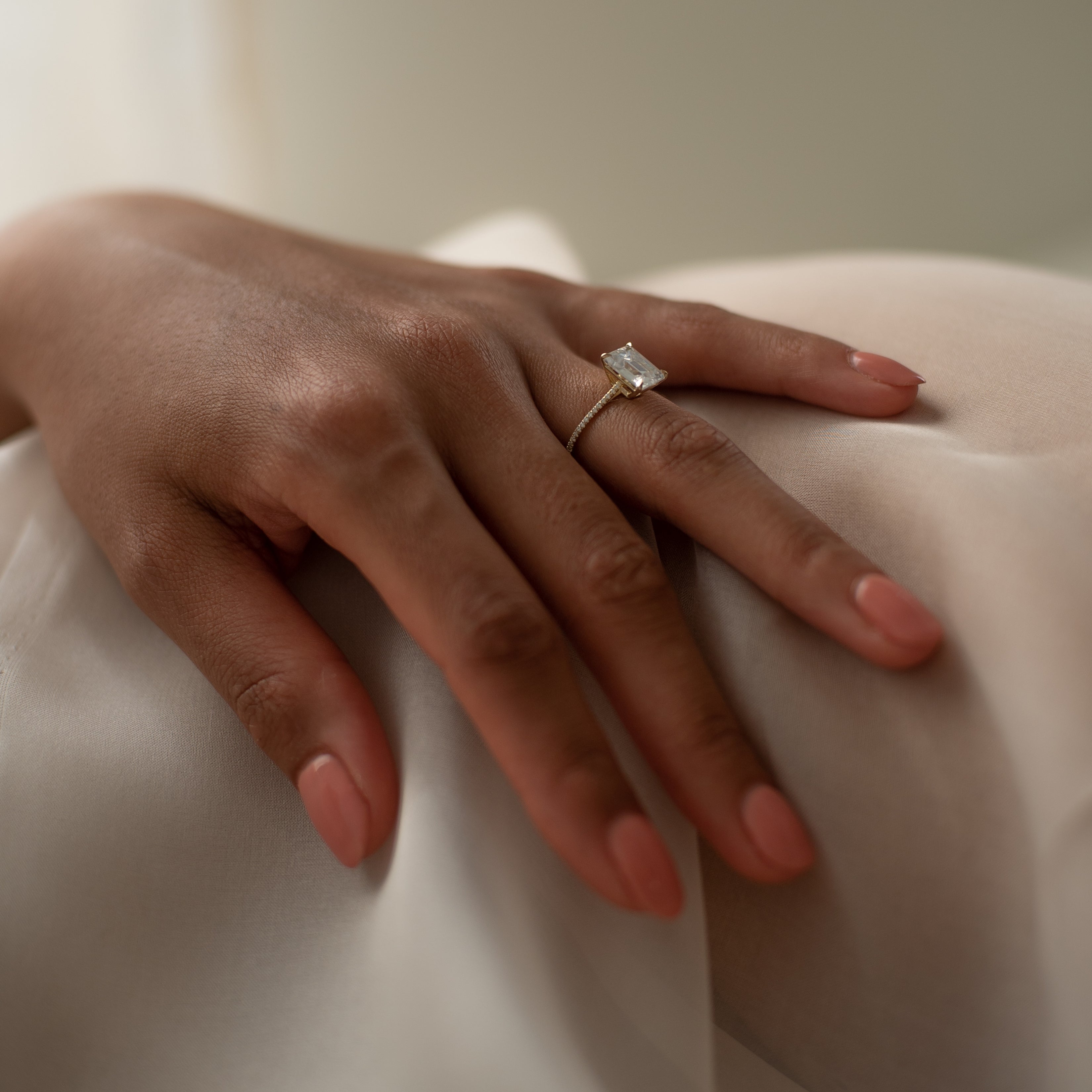 Pave Floating Emerald Engagement Ring