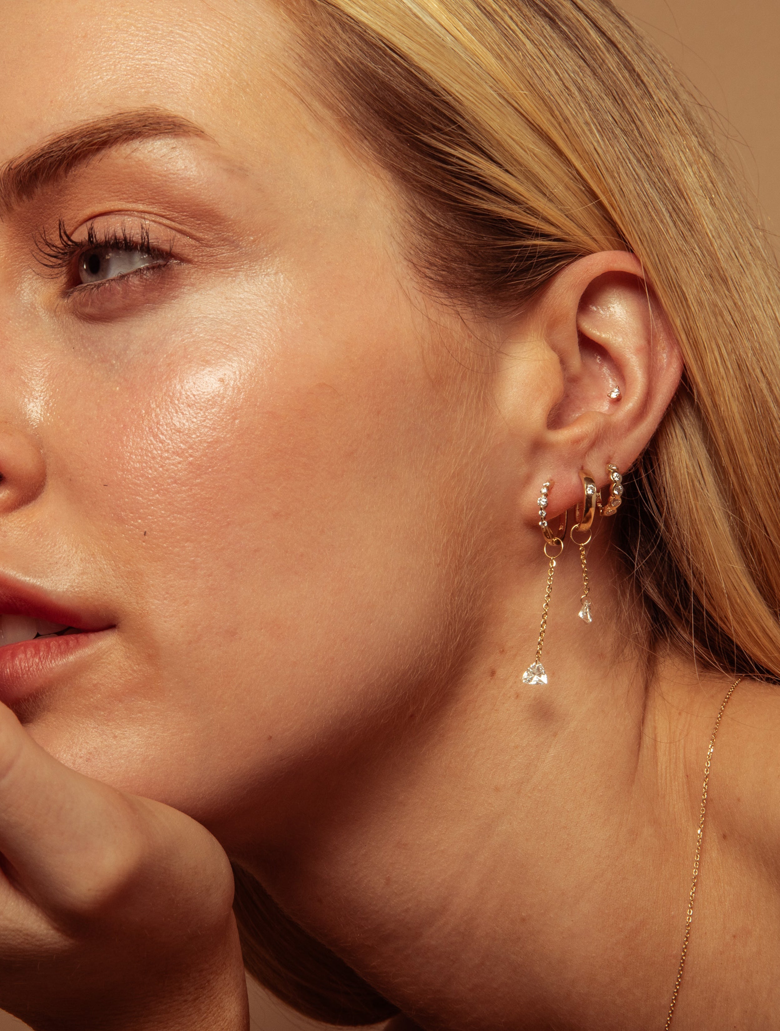 Long Dangling Trillion Pierced Diamond Charm for Huggies