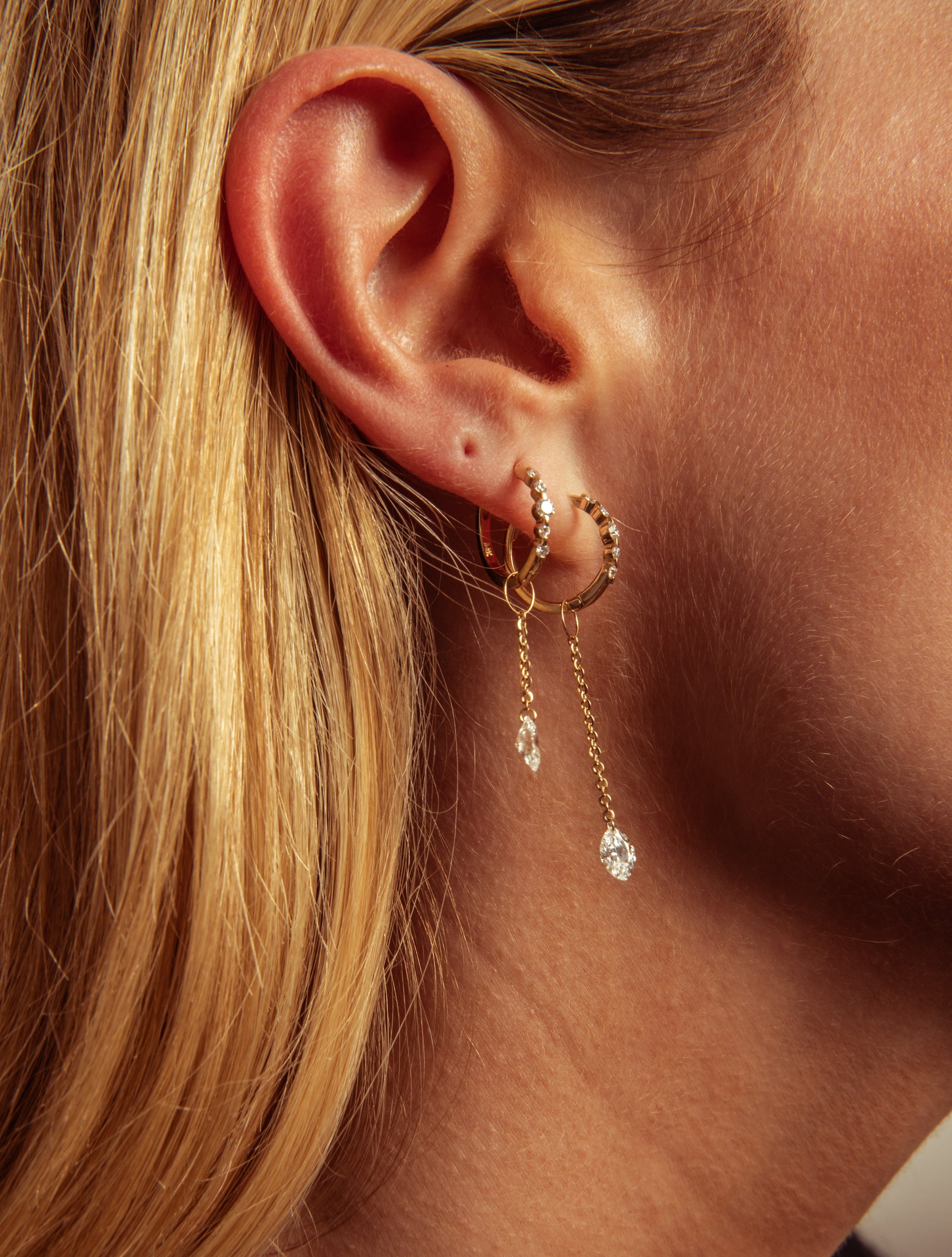 Dangling Marquise Pierced Diamond Charm for Huggies