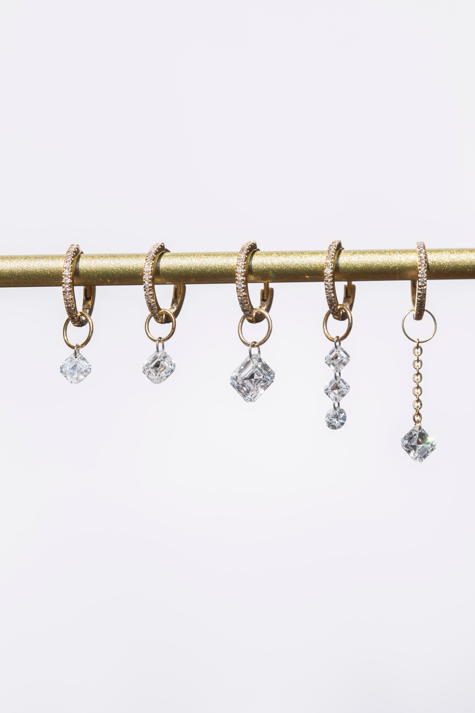Small Asscher Pierced Diamond Charm for Huggies