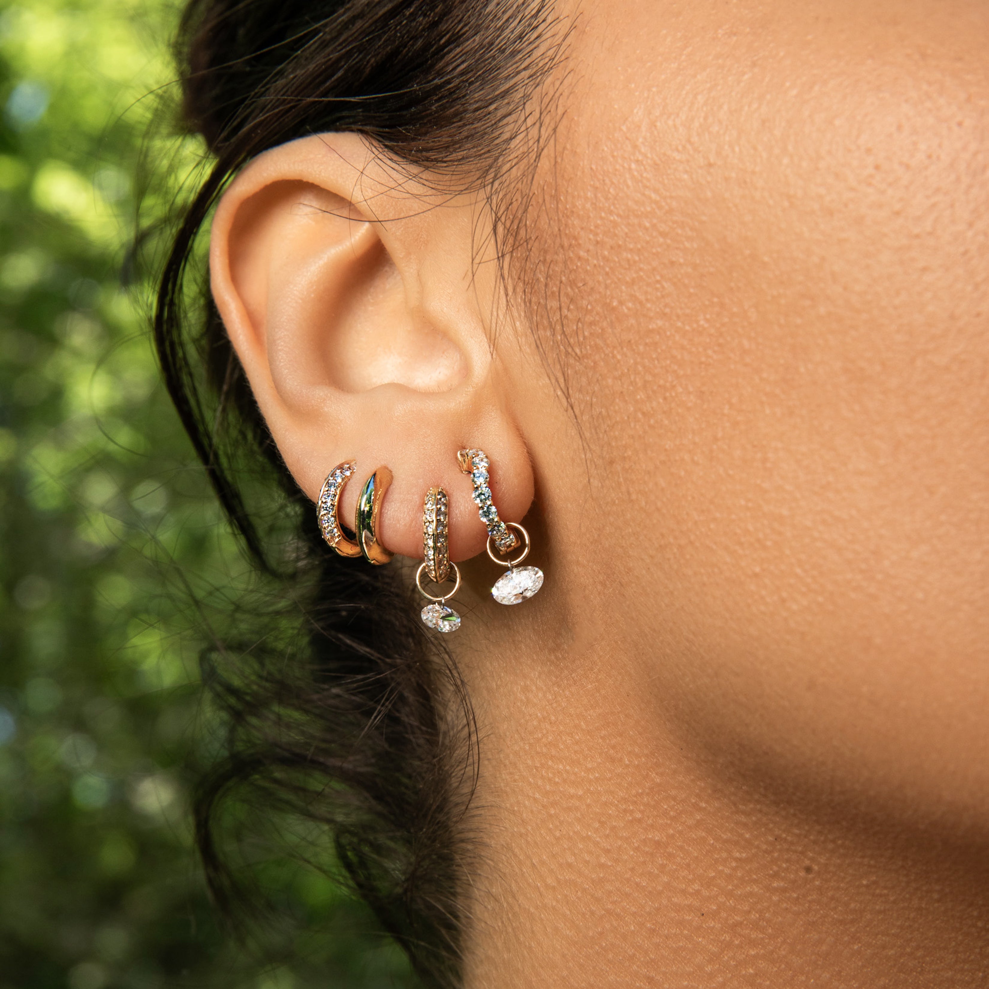 Small Oval Pierced Diamond Charm for Huggies