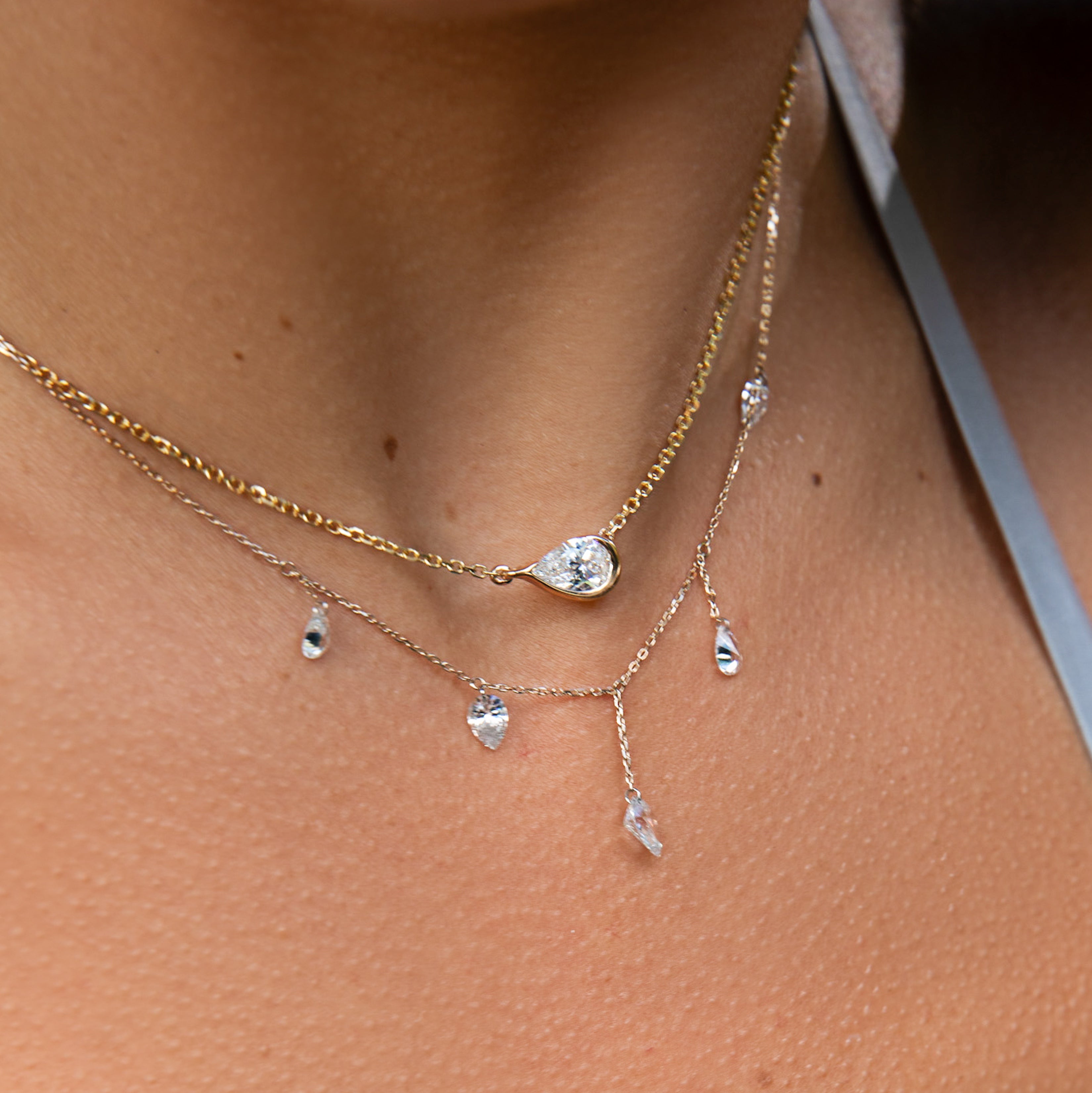 Pierced Pear Five Diamond Necklace