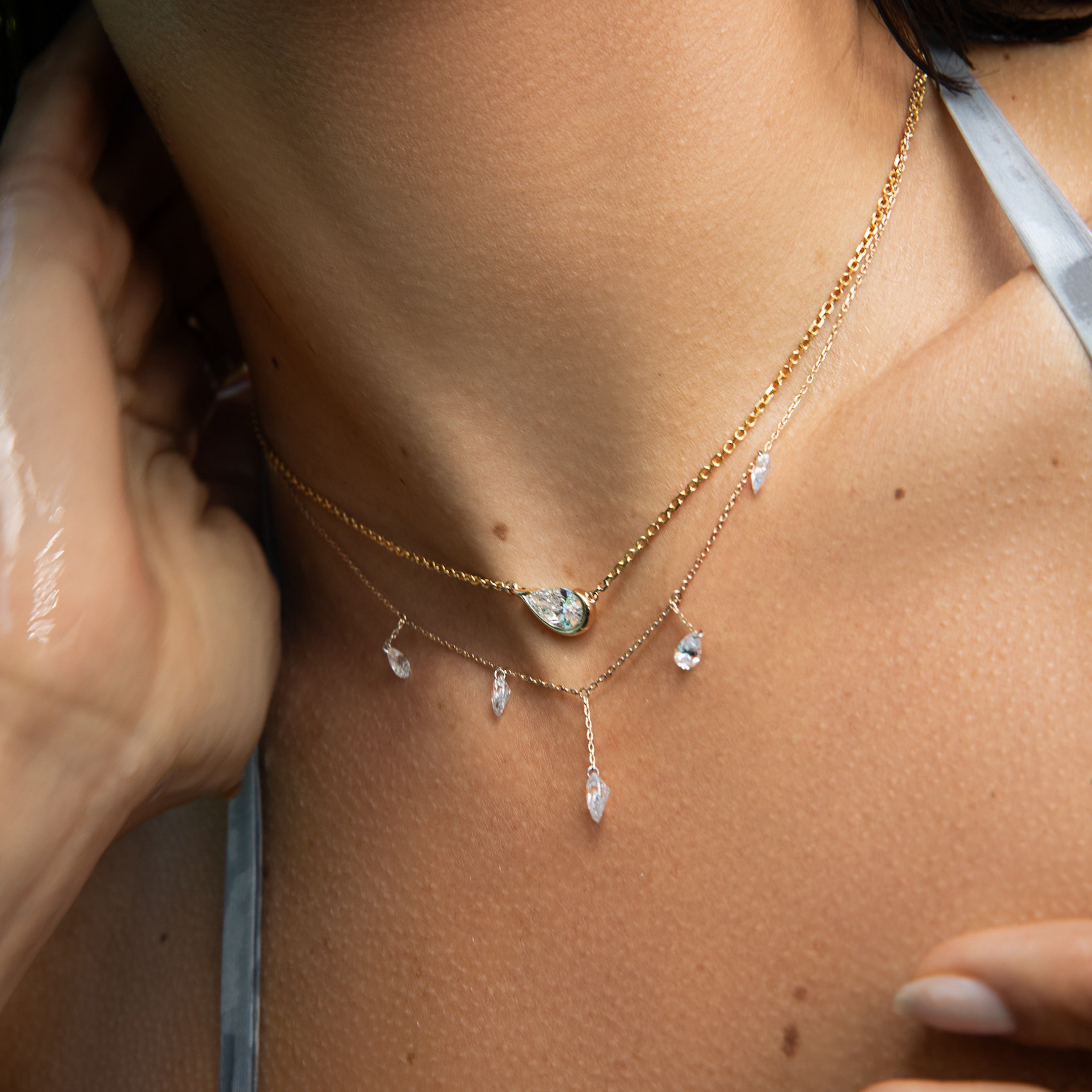 Pierced Pear Five Diamond Necklace