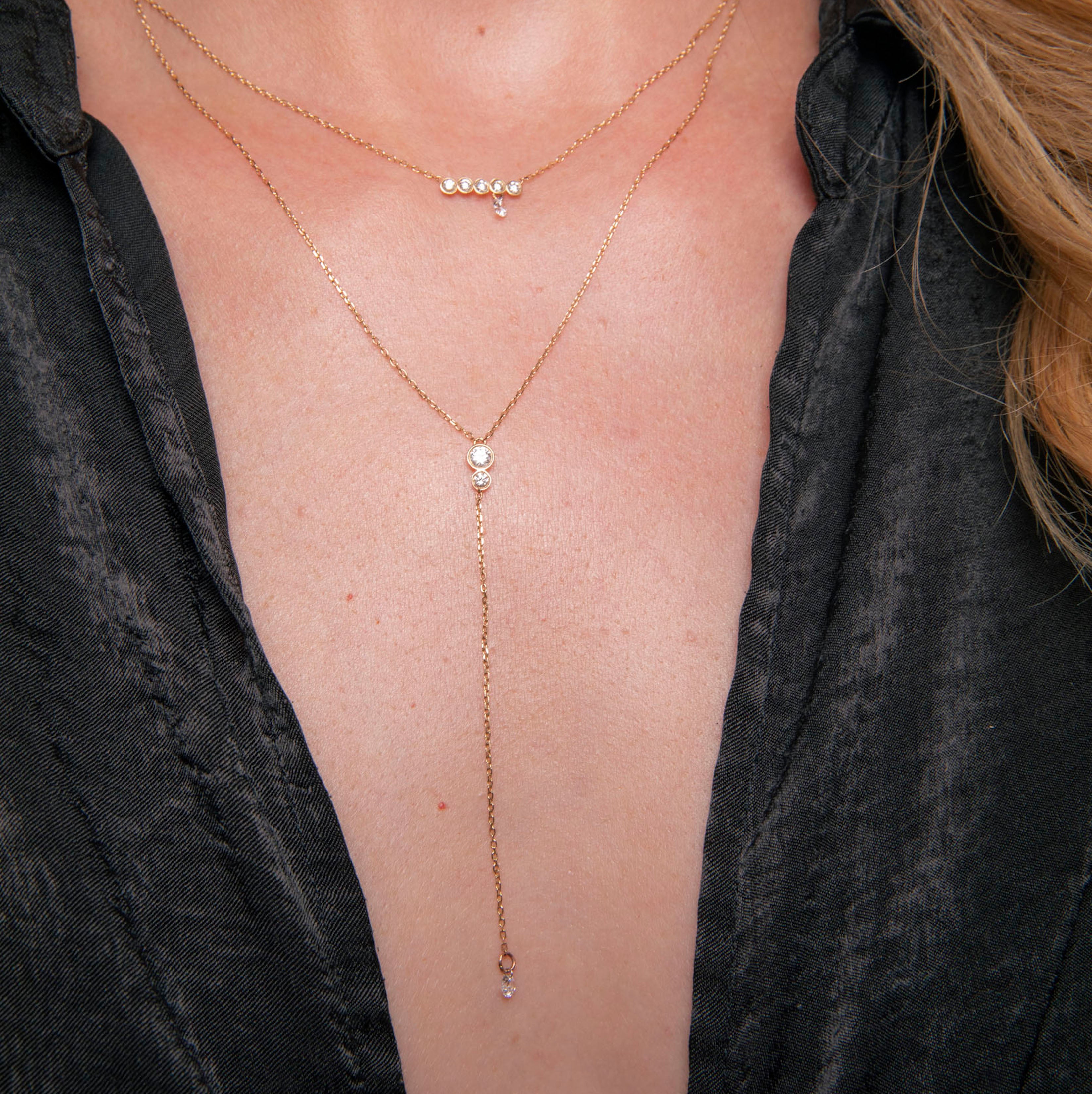 Five Diamond Line with Pierced Diamond Necklace