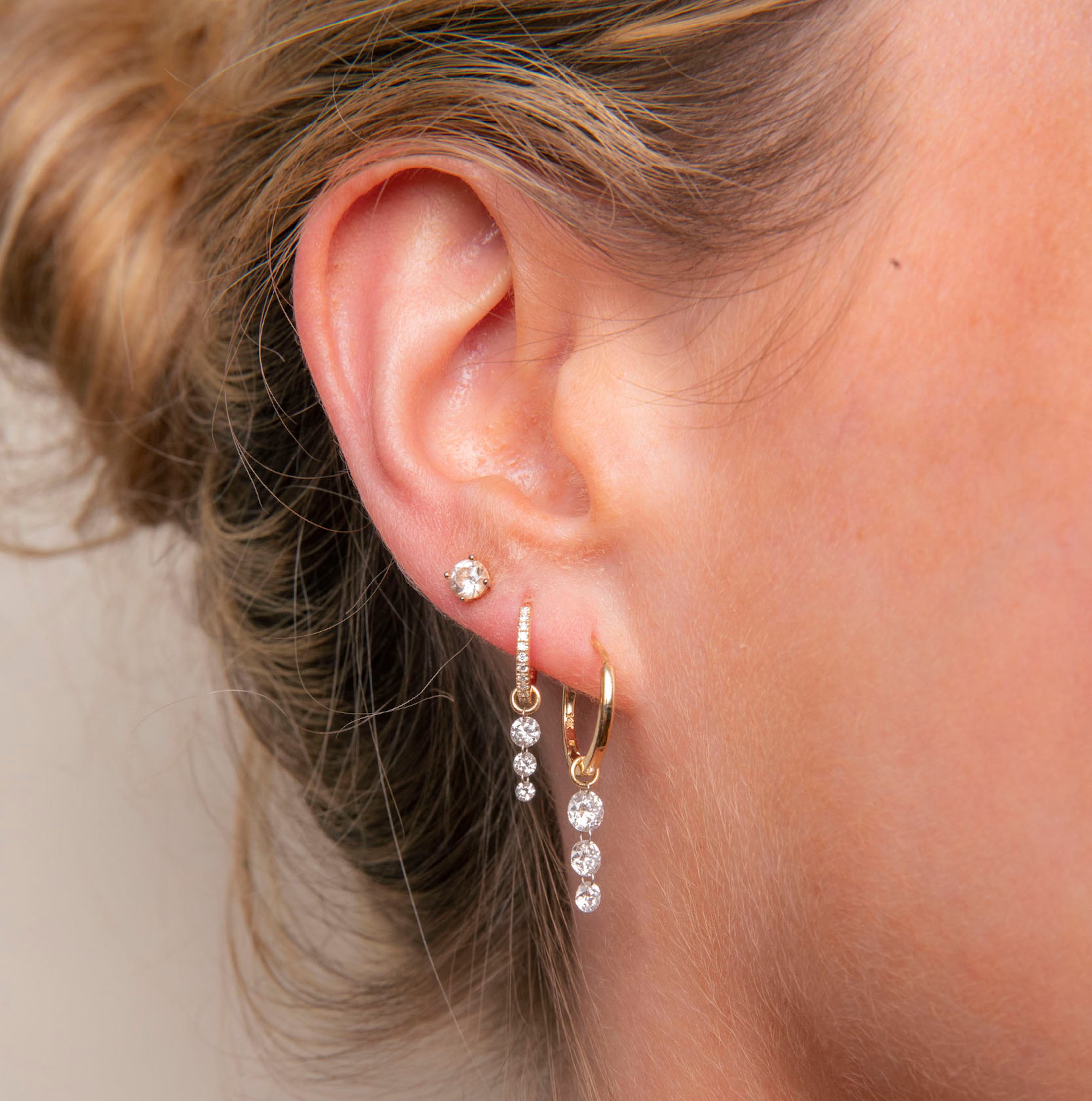 Large Triple Pierced Diamond Charm for Huggies