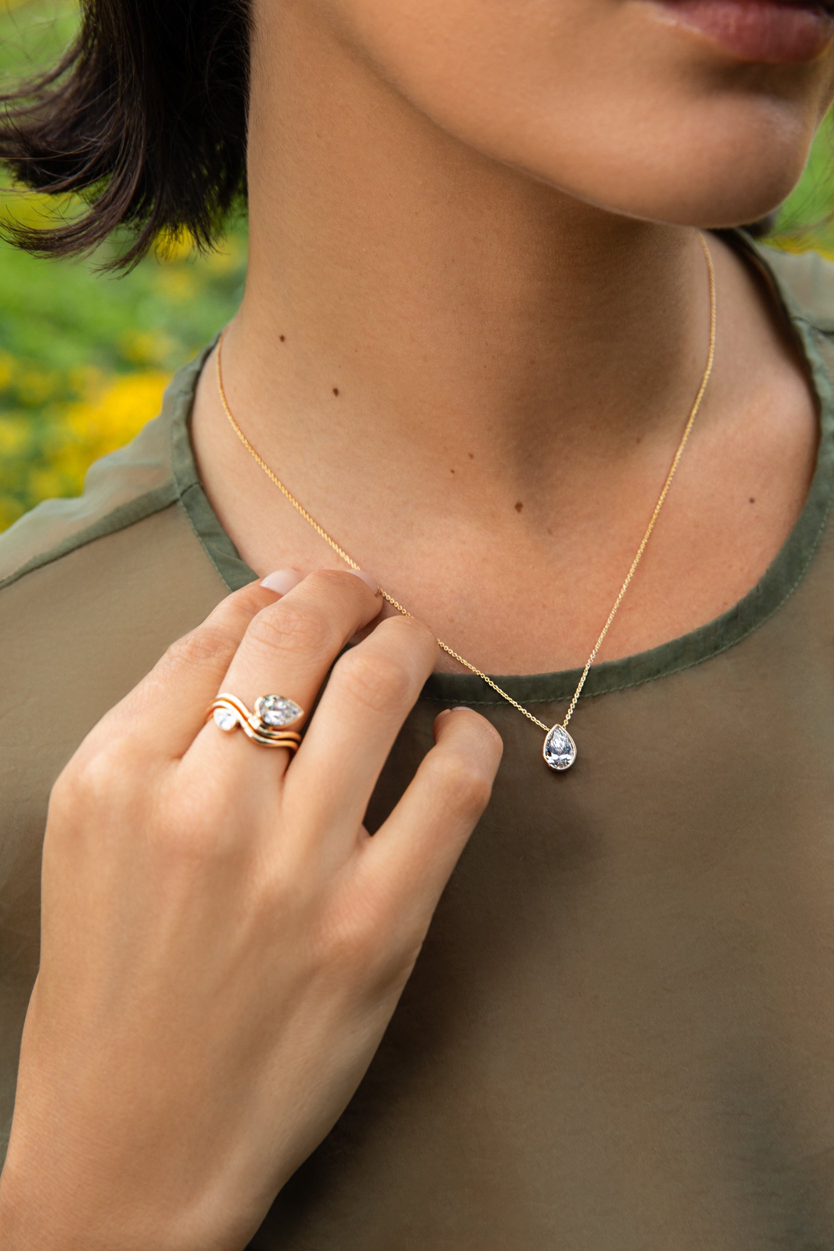 Pear Bezel Necklace