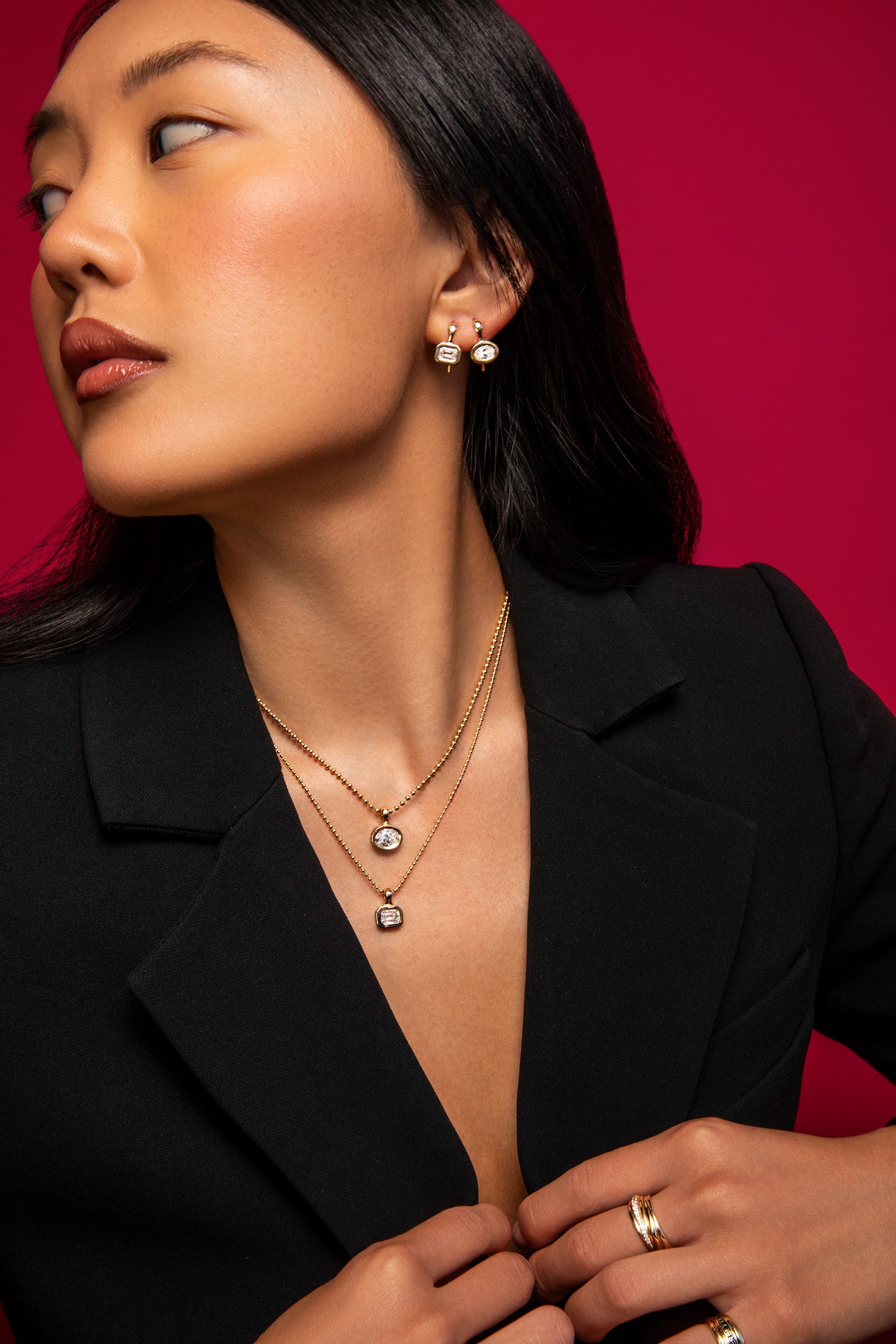 SRJ X ZM Petite Oval Diamond and Enamel Earrings