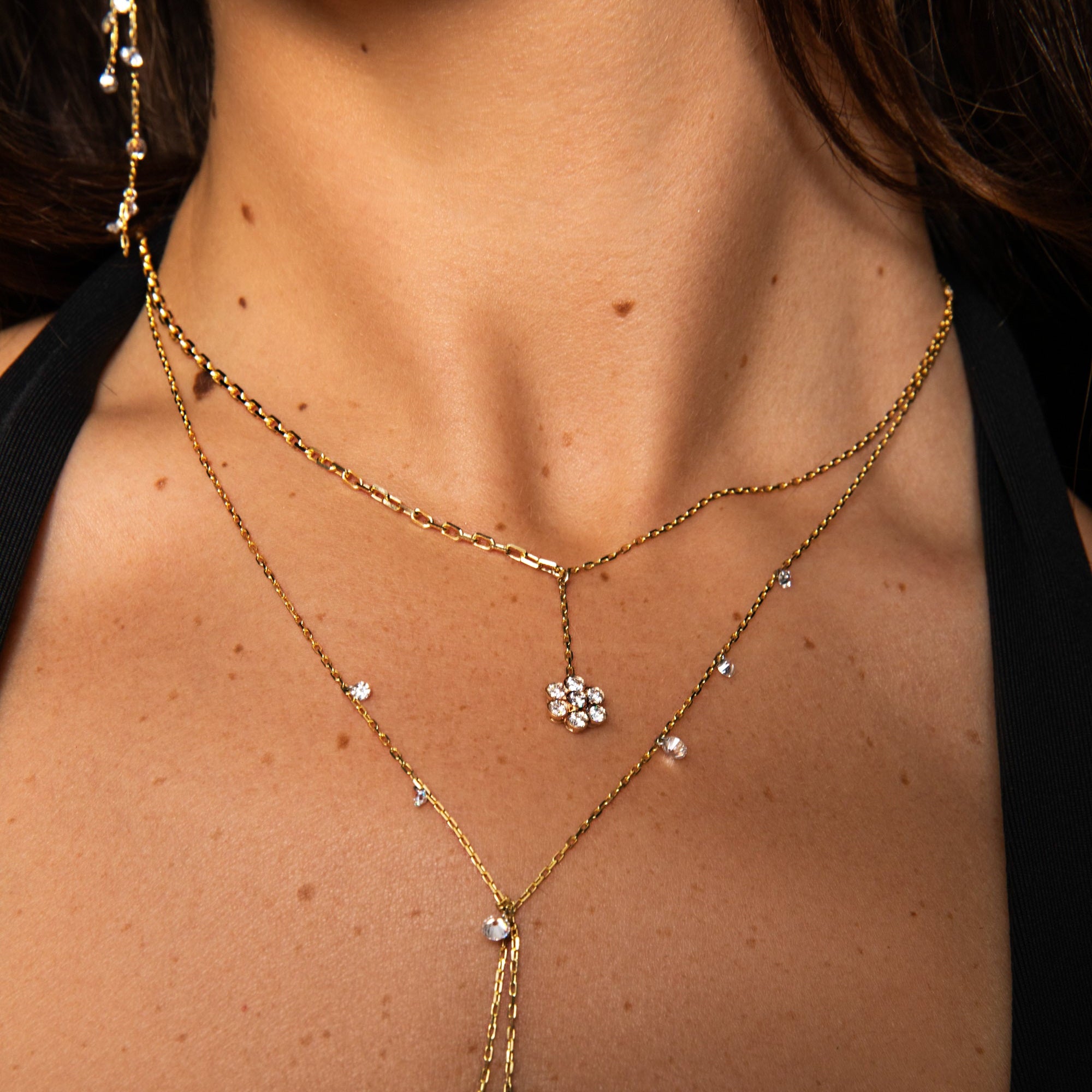 Asymmetrical Diamond Flower Necklace