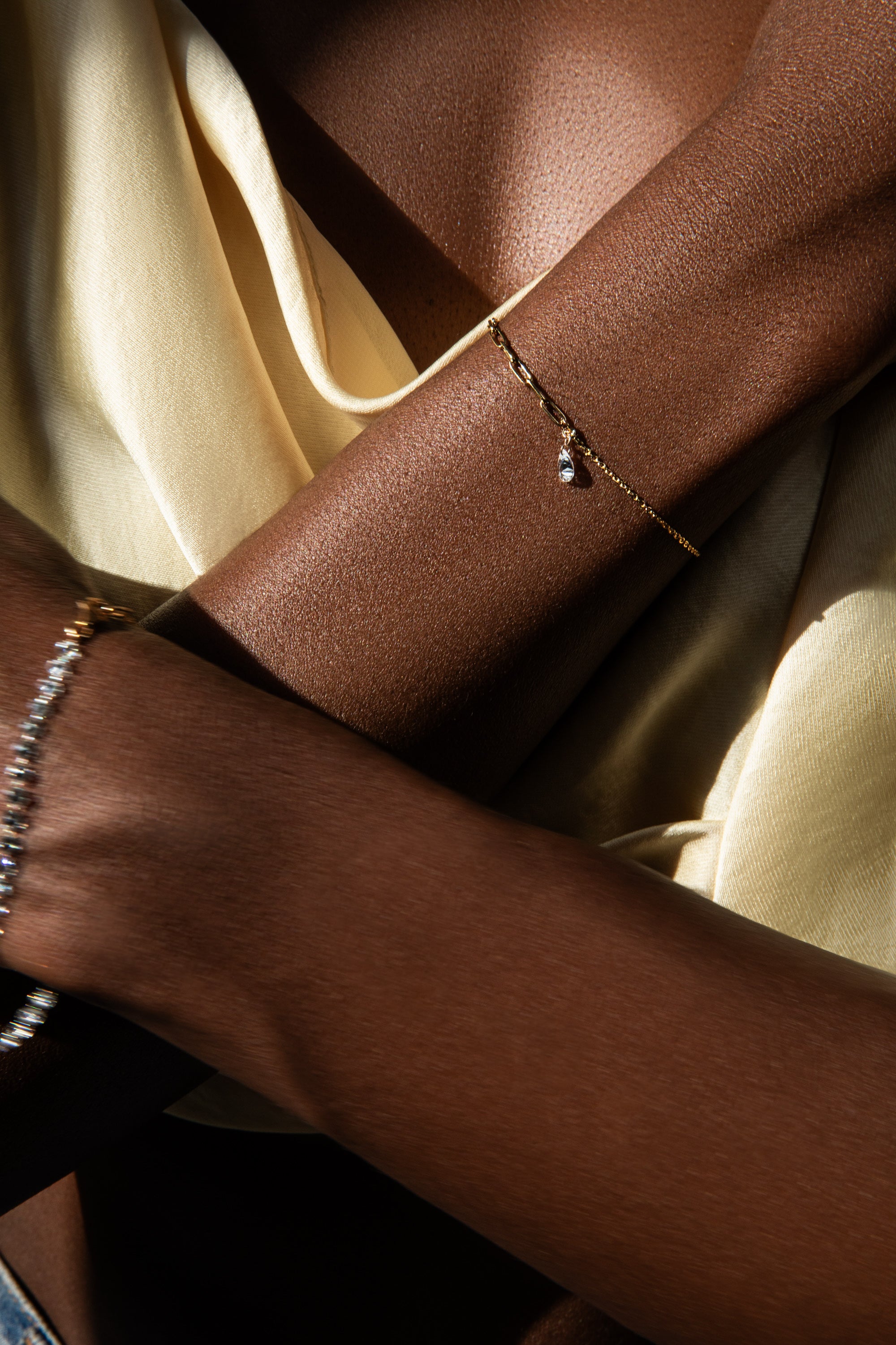 Pierced Pear Diamond Duo Chain Bracelet