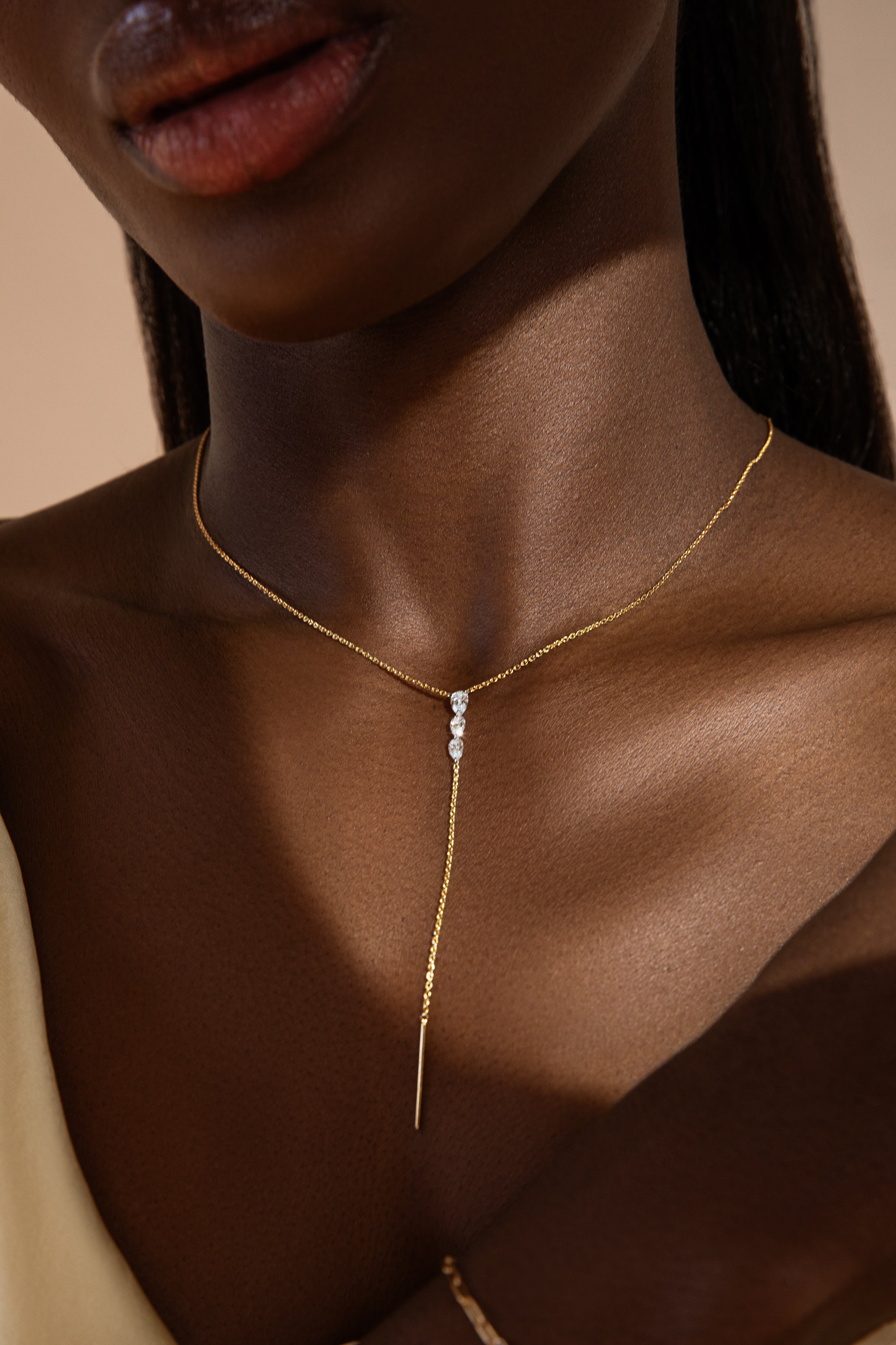 Triplet Pear Pierced Diamond Lariat
