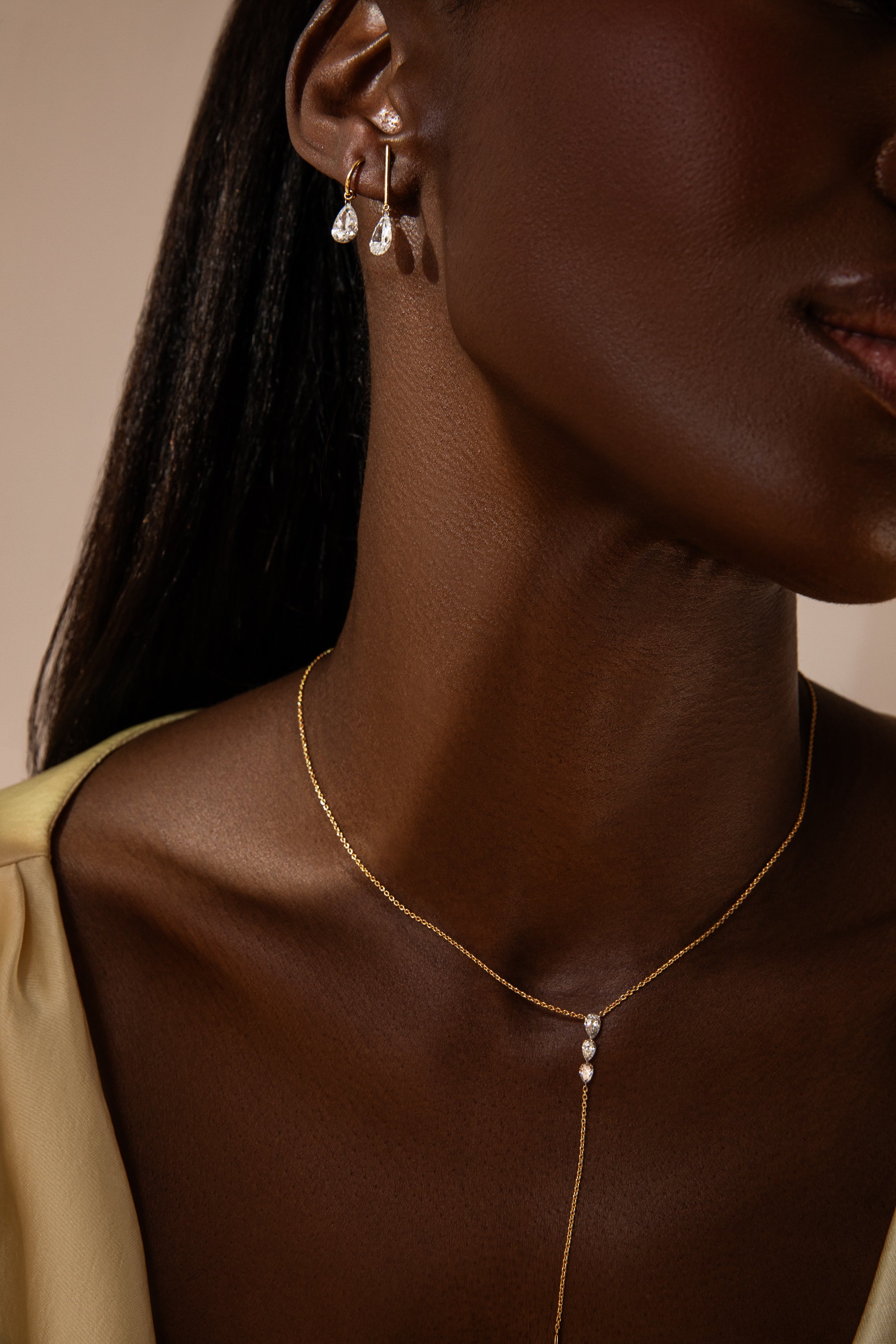 Triplet Pear Pierced Diamond Lariat