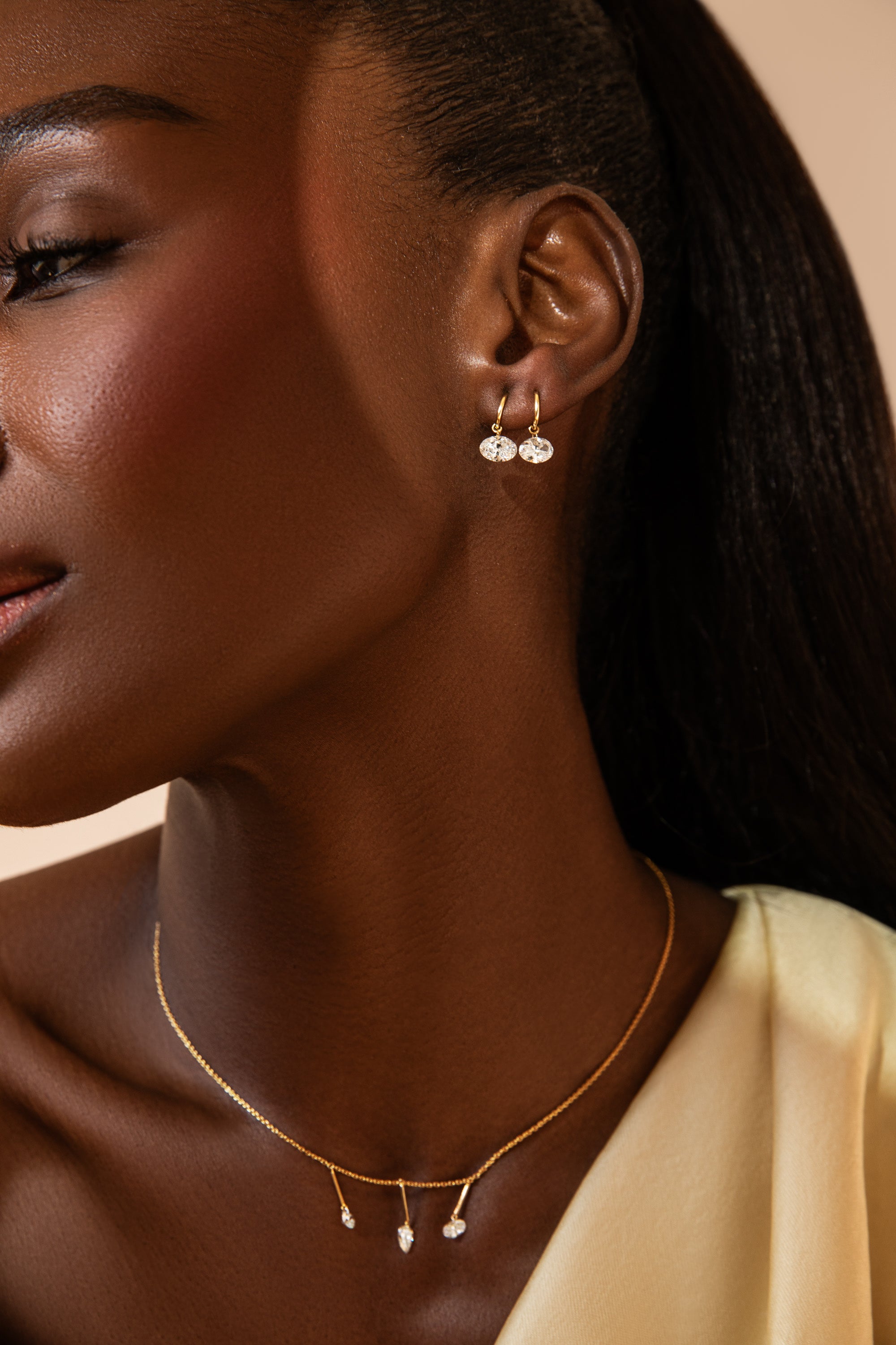 1 Carat Oval Pierced Diamond Earring