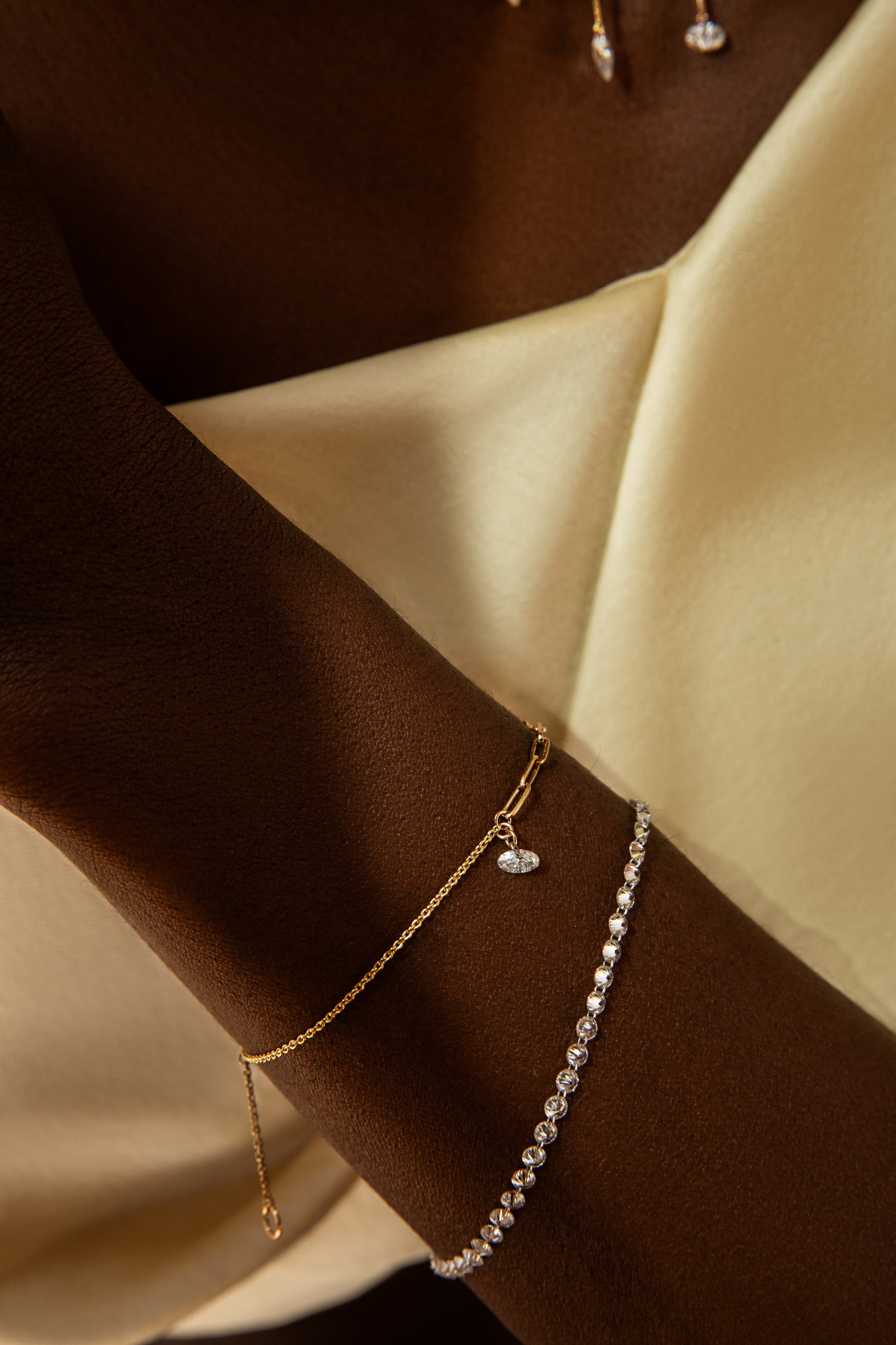 Pierced Oval Diamond Duo Chain Bracelet