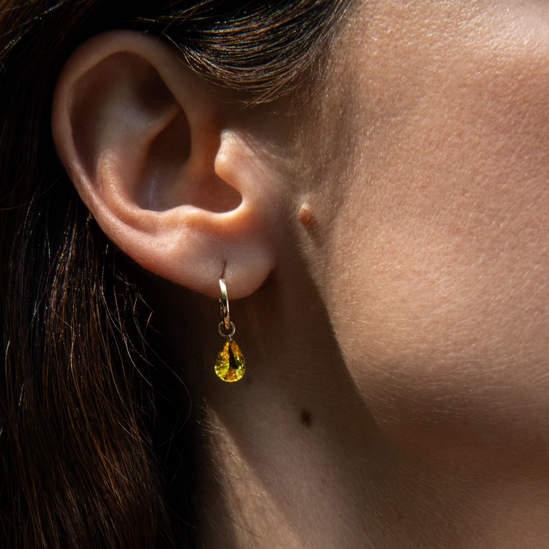 Pierced Yellow Pear Sapphire Charm for Huggies