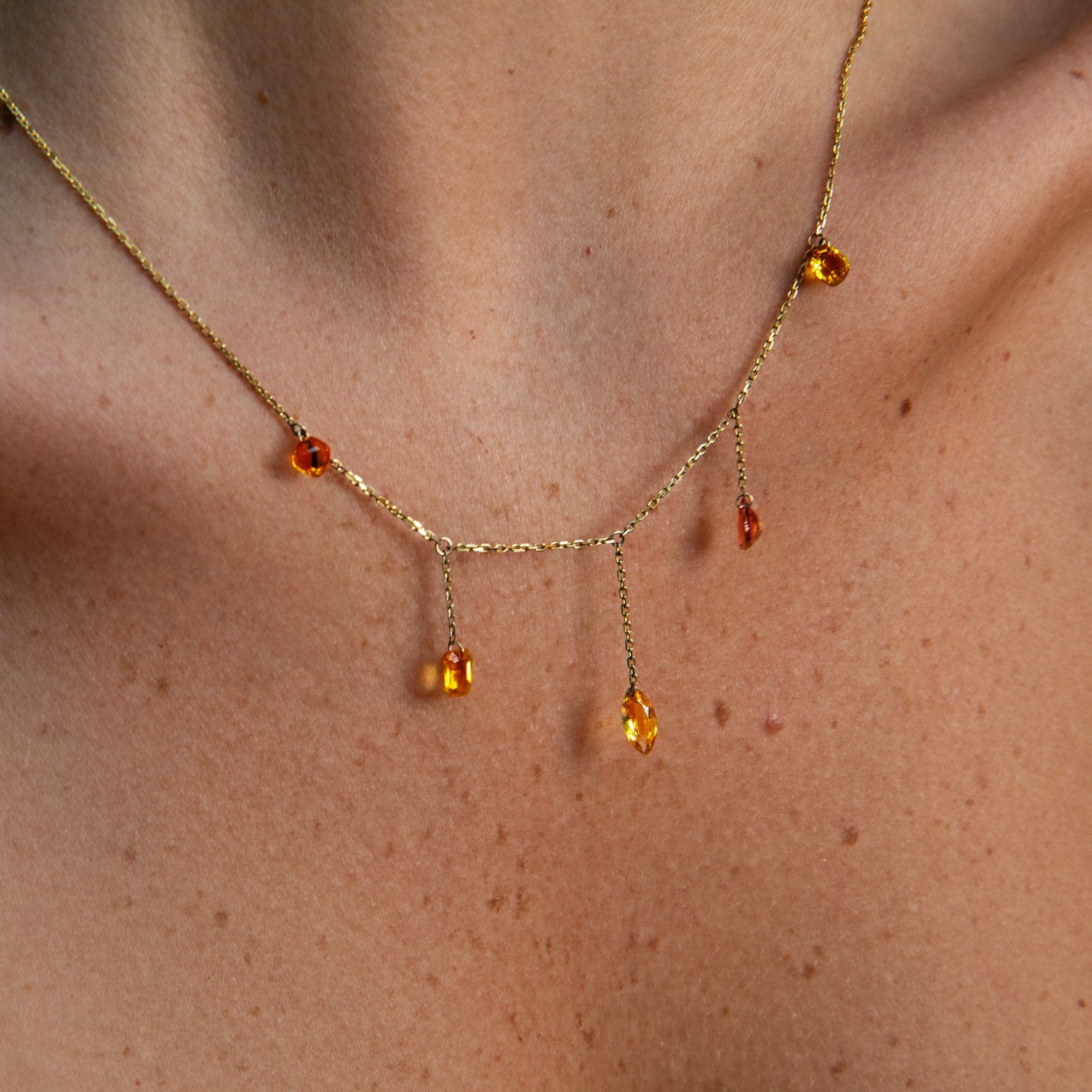 Five Pierced Orange Sapphire Necklace