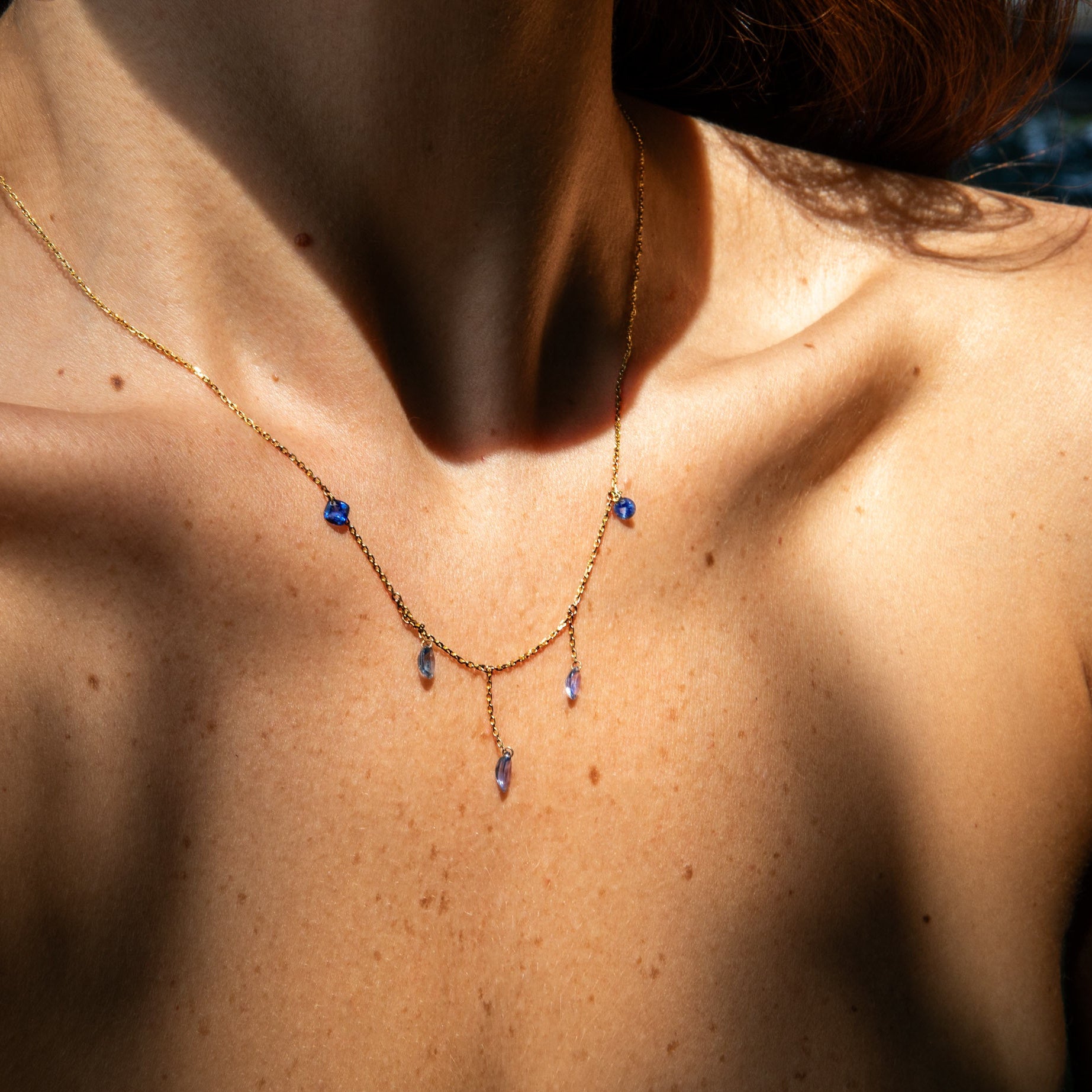 Five Pierced Blue Sapphire Necklace