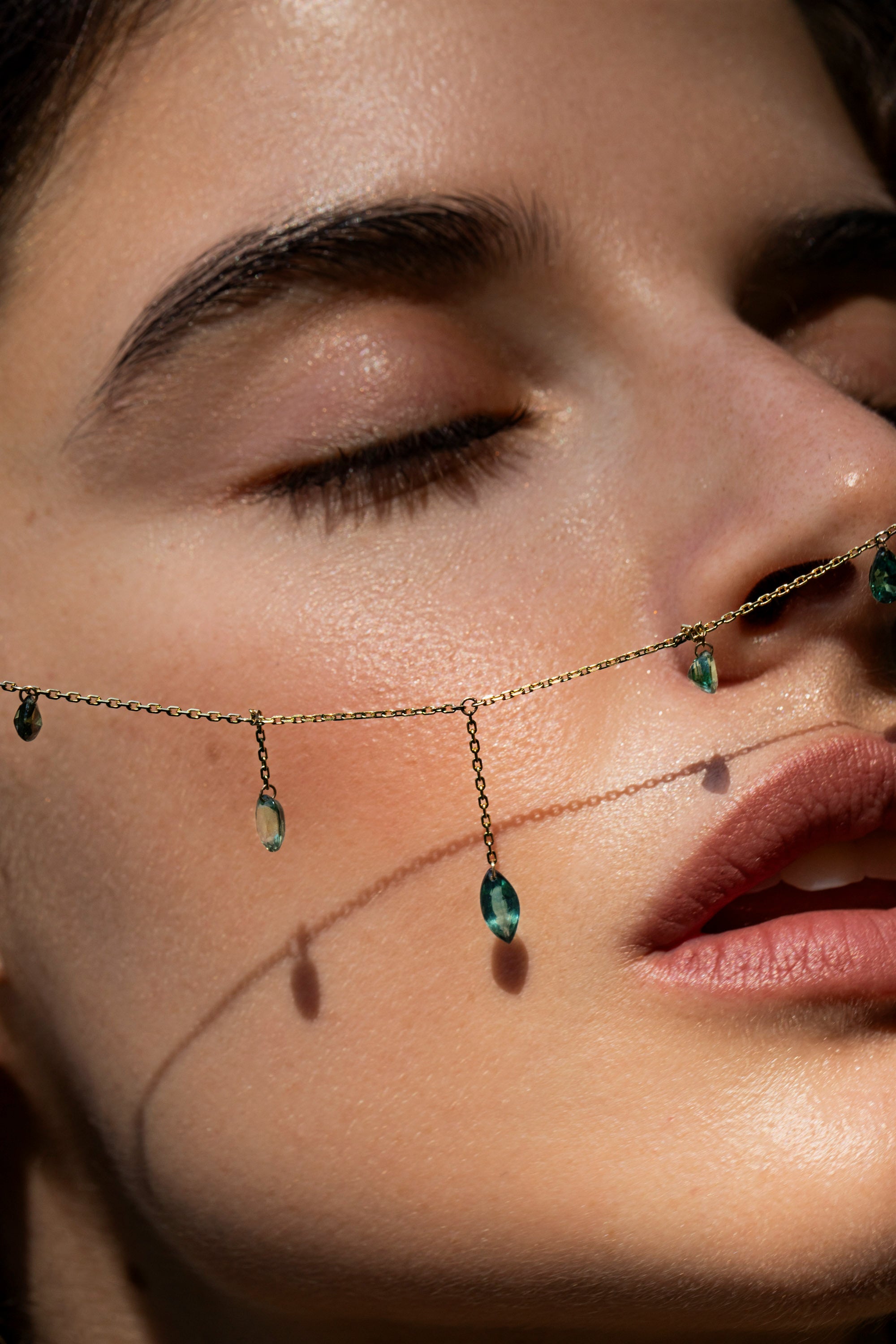 Five Pierced Green Sapphire Necklace