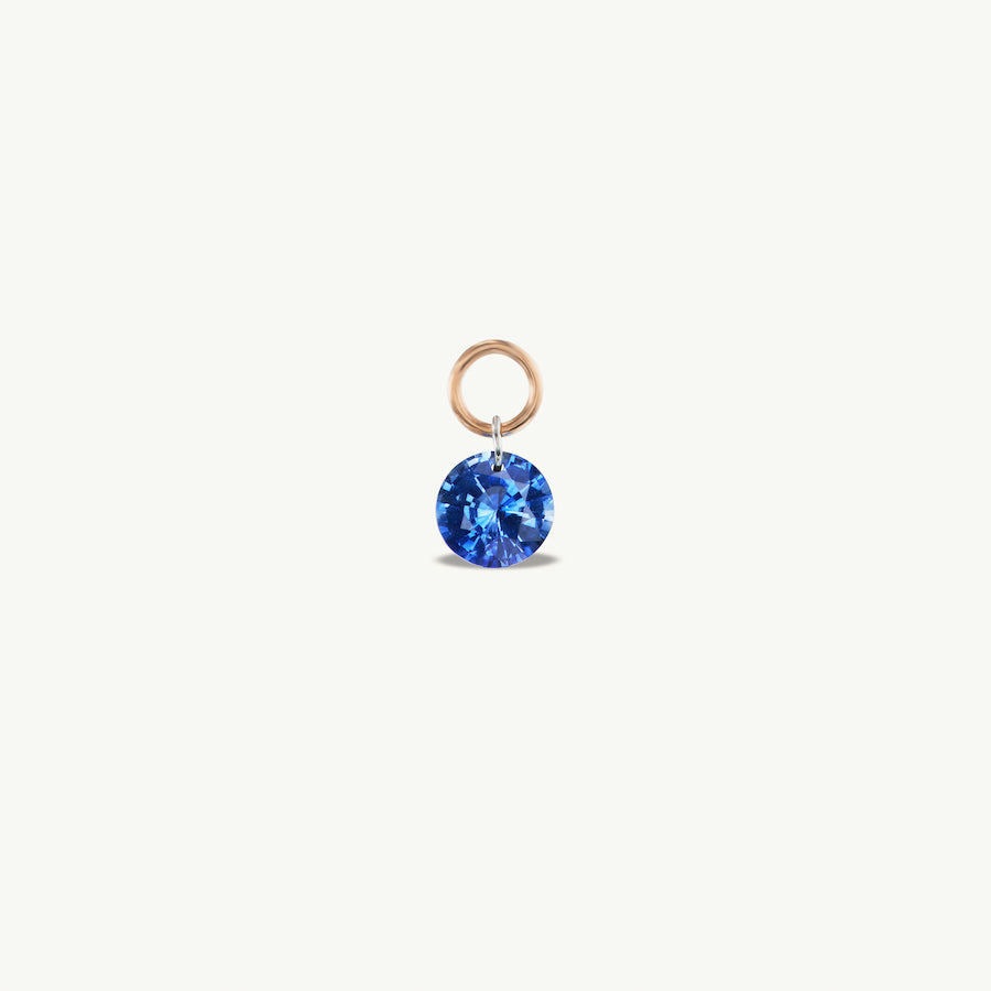 Small Round Pierced Blue Sapphire Charm for Huggies