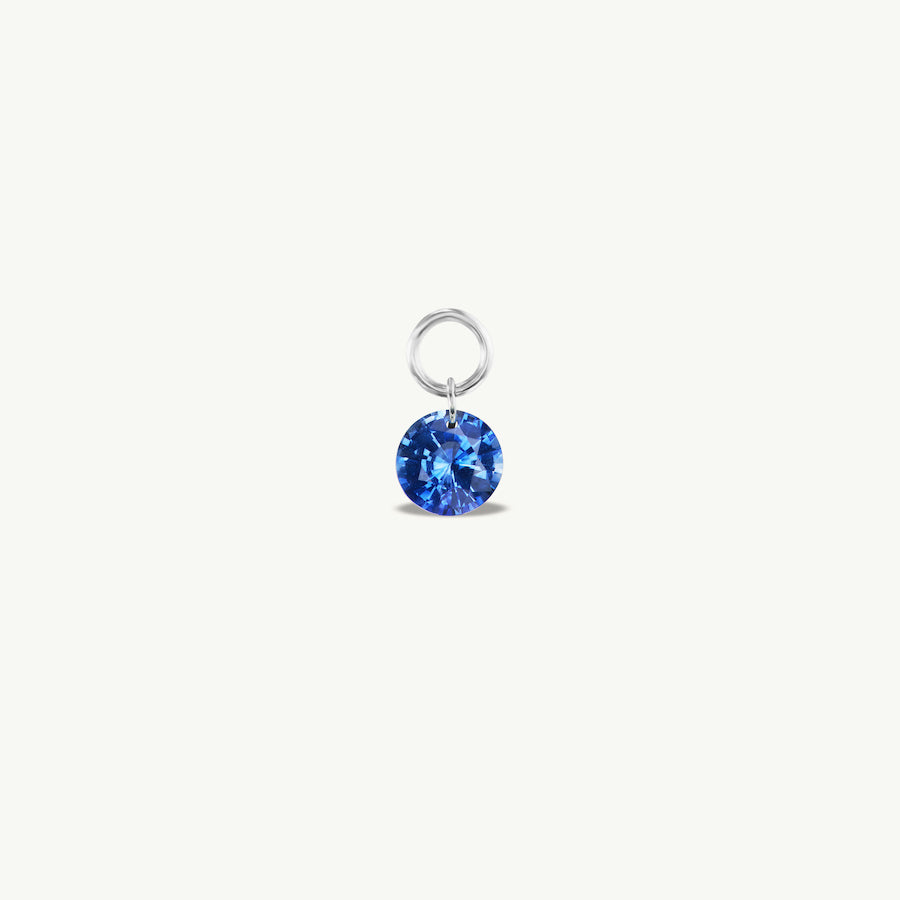 Small Round Pierced Blue Sapphire Charm for Huggies