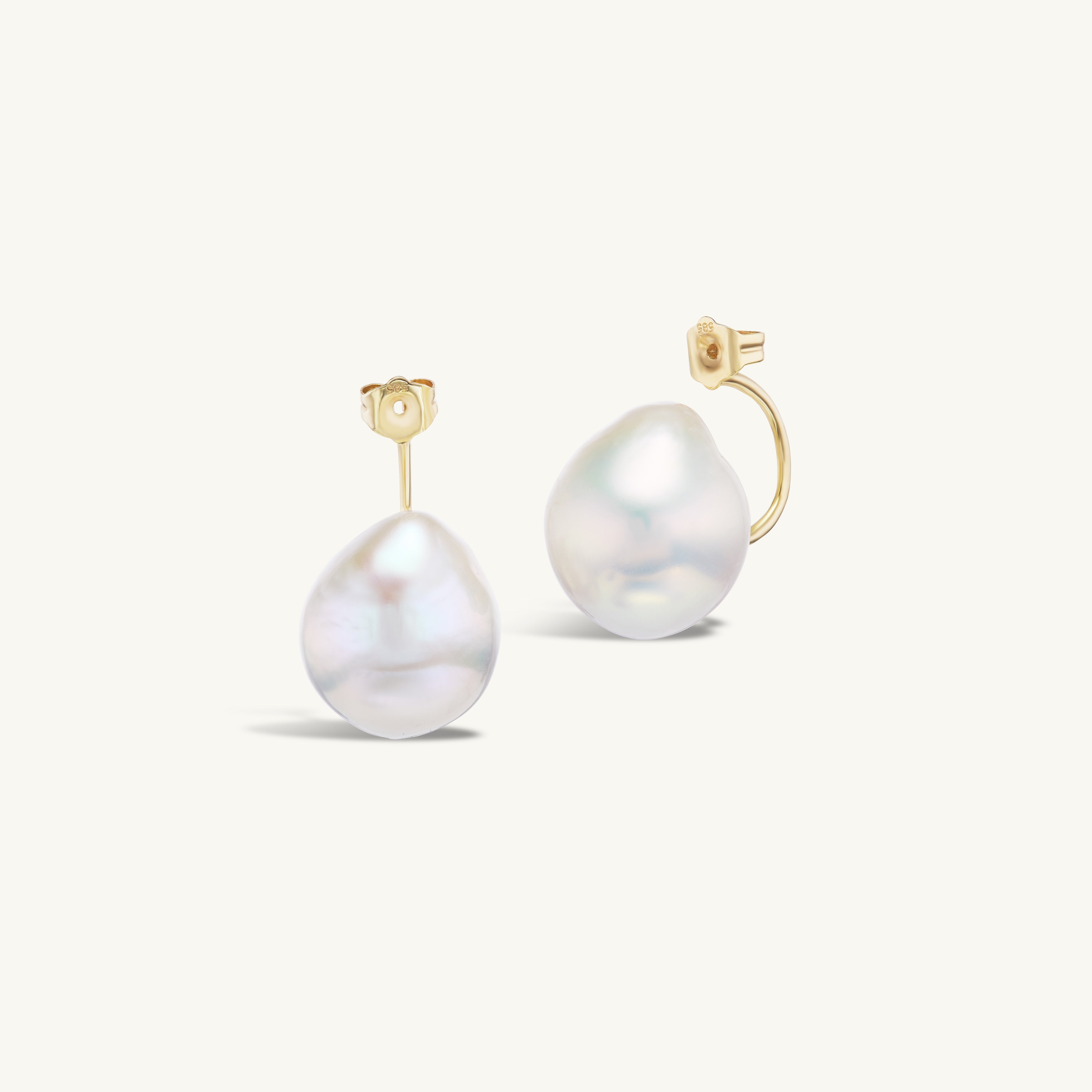 Diamond Moon Studs with Pearl Earring Jacket Pair